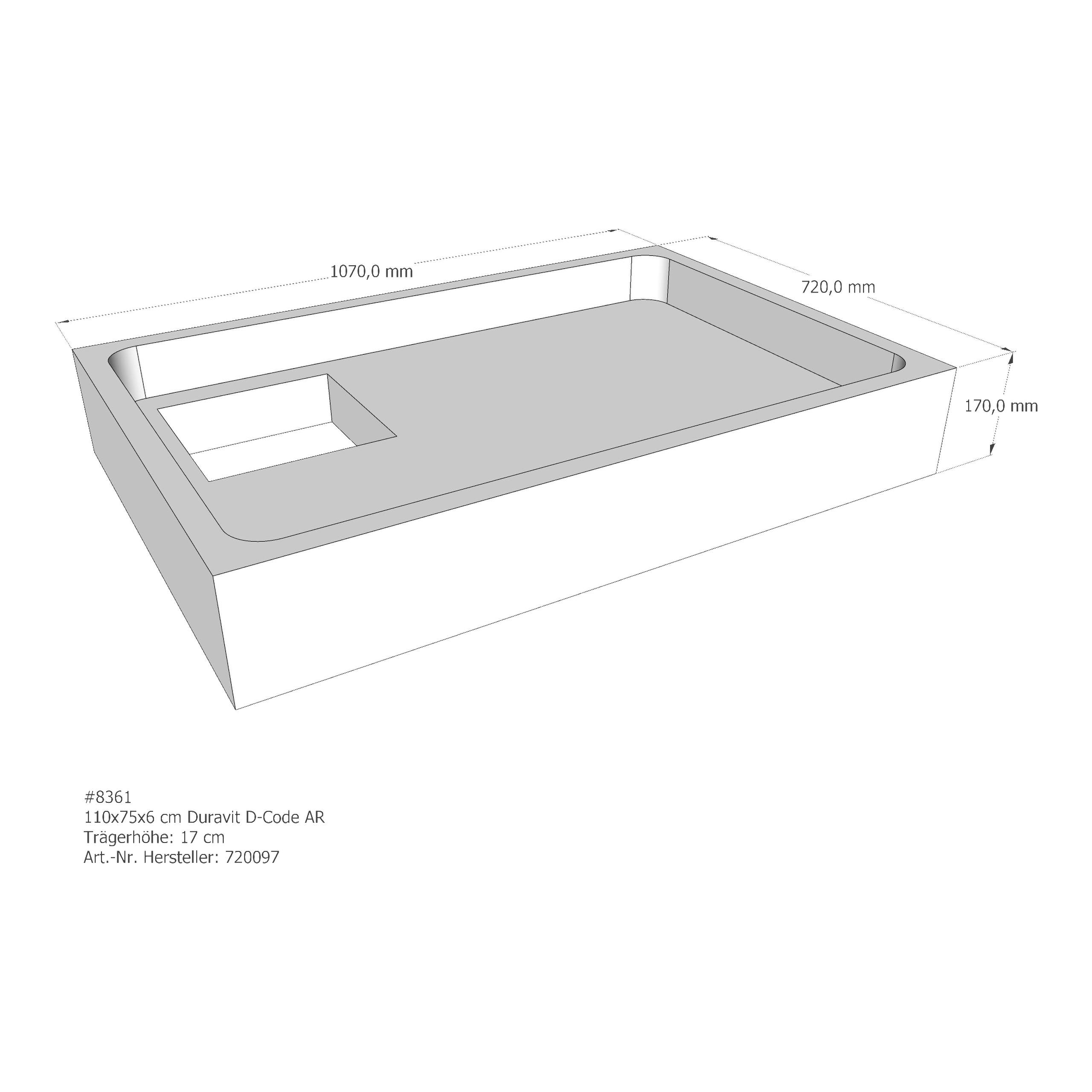 Duschwannenträger für Duravit D-Code 110 × 75 × 6 cm Duschwannenträger für Duravit D-Code 110 × 75 × 6 cm