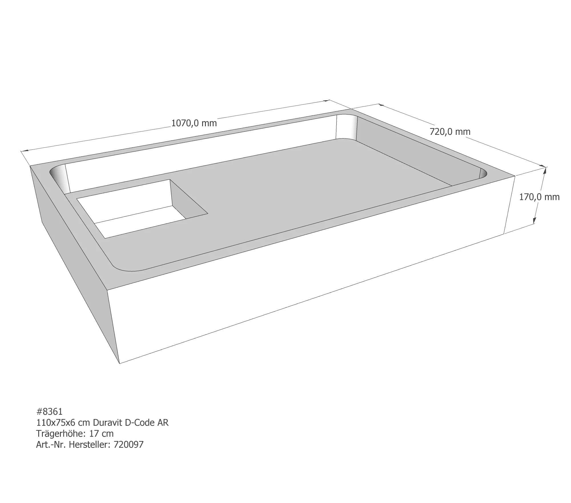 Duschwannenträger für Duravit D-Code 110 × 75 × 6 cm Duschwannenträger für Duravit D-Code 110 × 75 × 6 cm