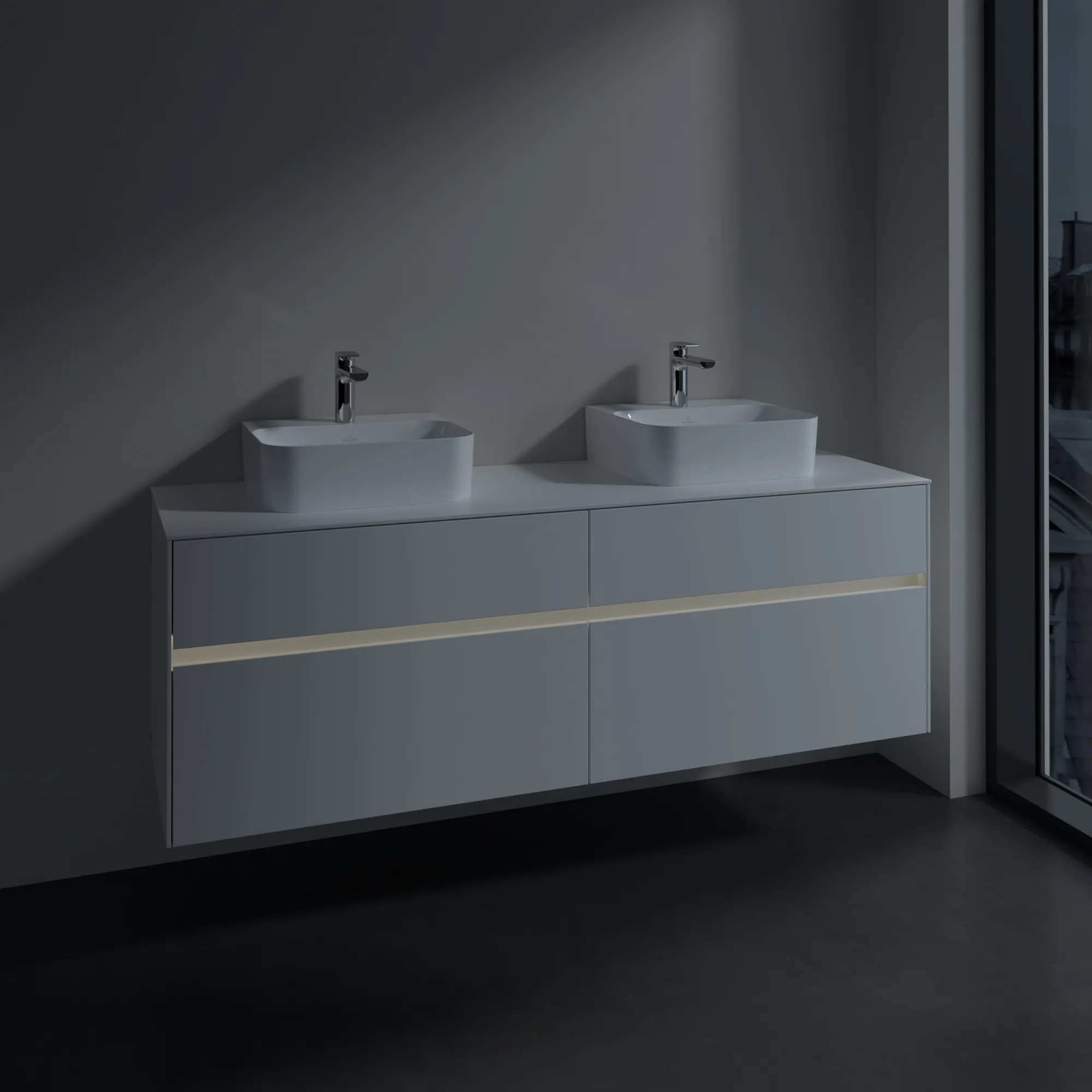 Villeroy & Boch Waschtischunterschrank „Collaro“ 1600 × 548 × 500 mm Weiß Matt, mit Beleuchtung, für links und rechts Villeroy & Boch Waschtischunterschrank „Collaro“ 1600 × 548 × 500 mm Weiß Matt, mit Beleuchtung, für links und rechts