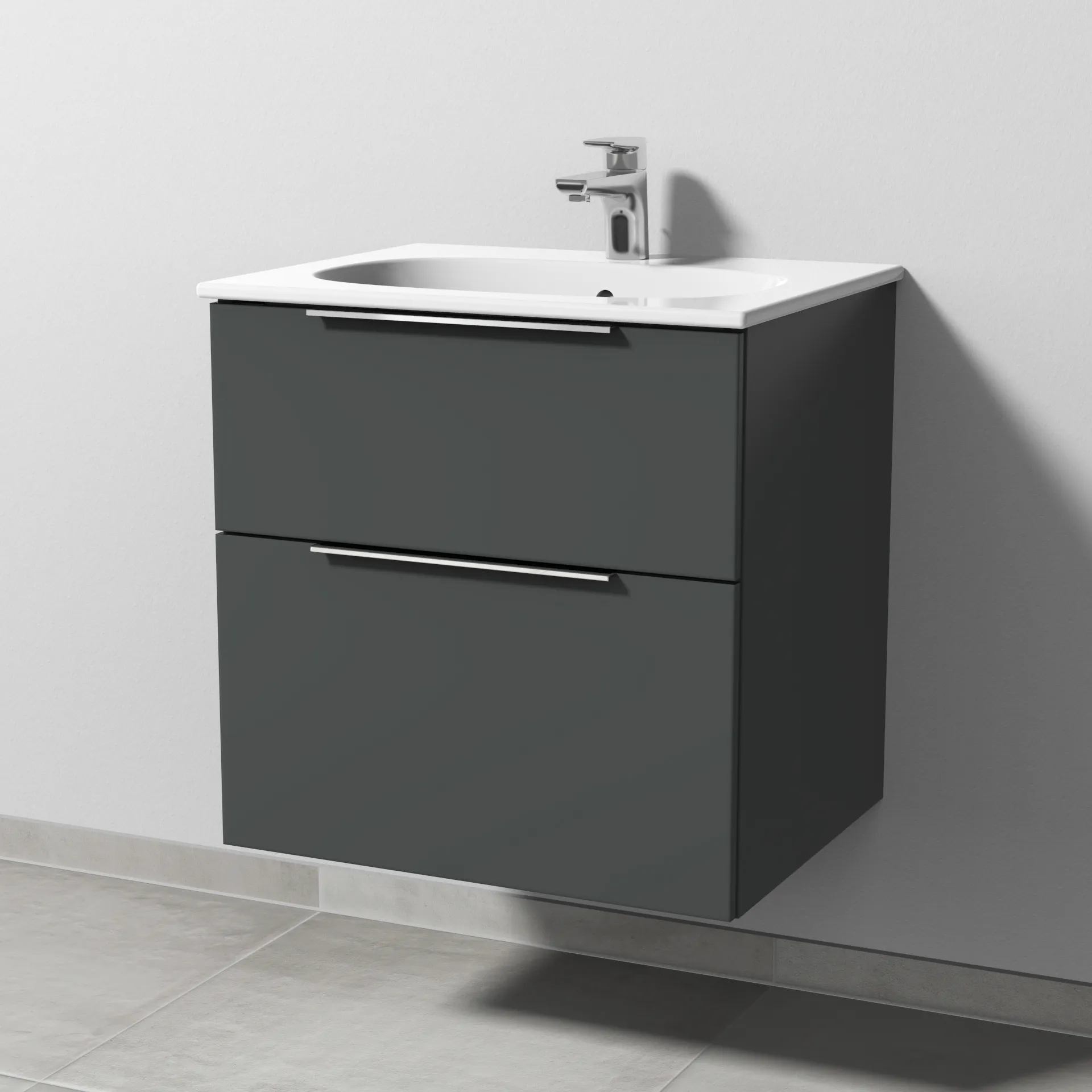 Sanipa Waschtischunterschrank „3way“ passend zu Keramik-Waschtische Acanto Slim von Geberit 580 × 582 × 467 mm in Anthrazit (matt)