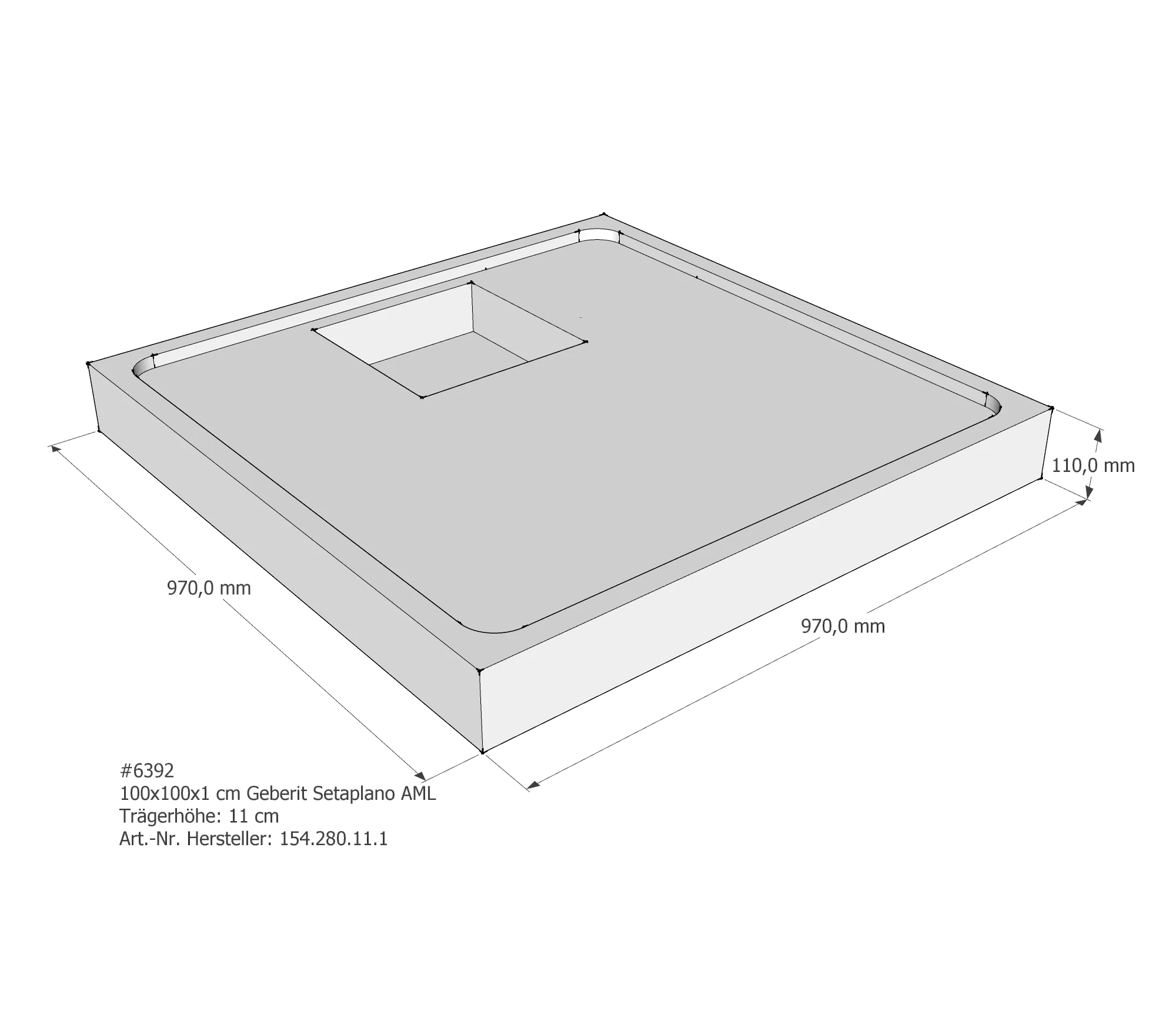 Duschwannenträger passend für Geberit Setaplano 100 × 100 × 1 cm