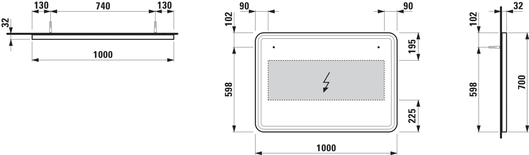 Base 2.0 Spiegel 44438.2, eckig LED Bel.,1 Sensorsch., 1000x700 schw.m