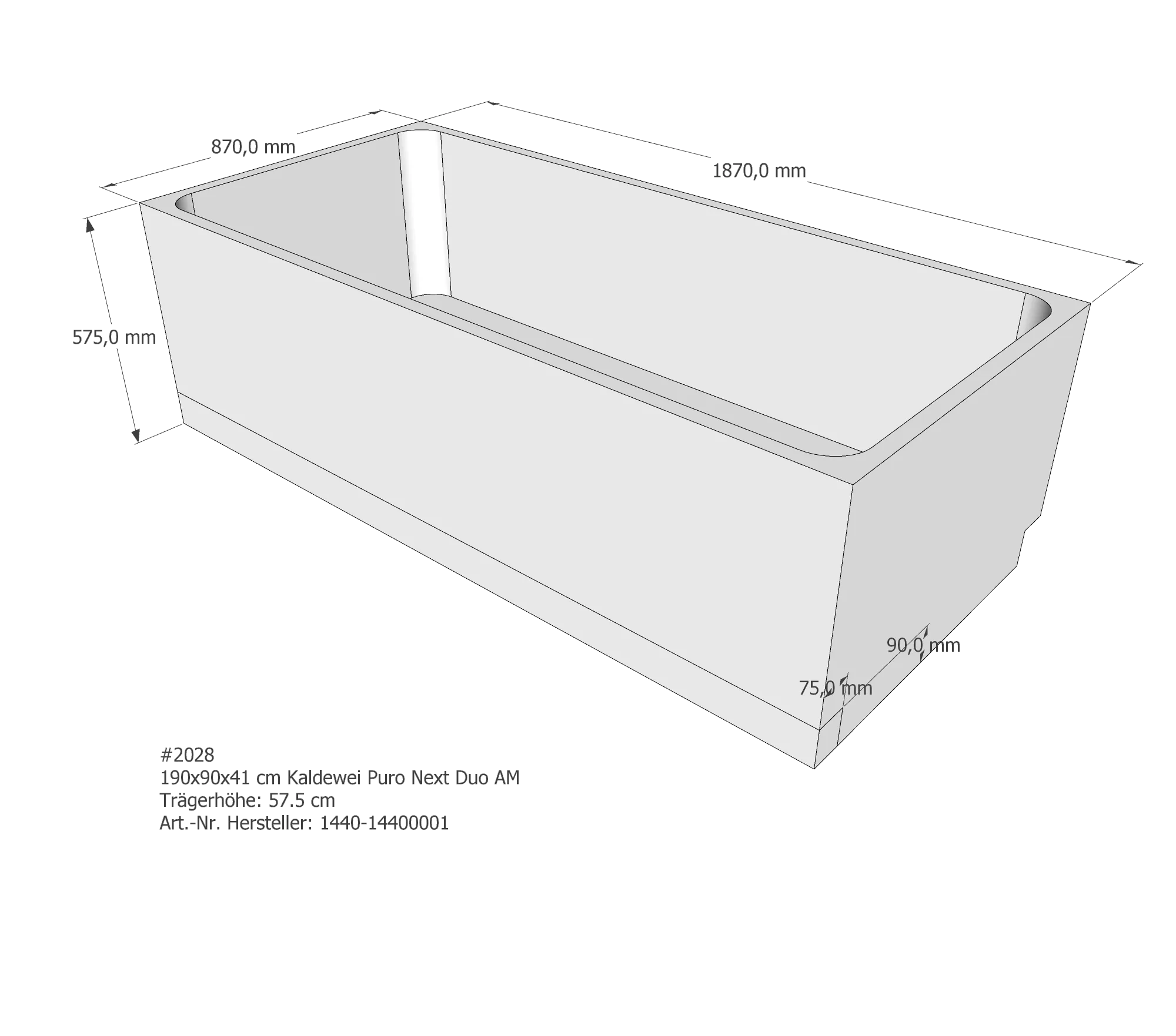 Badewannenträger passend für Kaldewei 190 × 90 × 41 cm