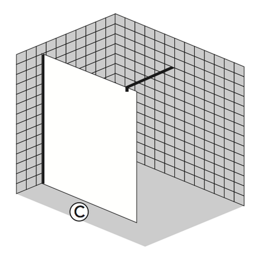 Sprinz Seitenwand Walk-In Freistehende Scheibe teilgerahmt „Inloop“ inkl. Haltestange für #Türbreite#, B: 900 mm H: 2100 mm T: 8 mm