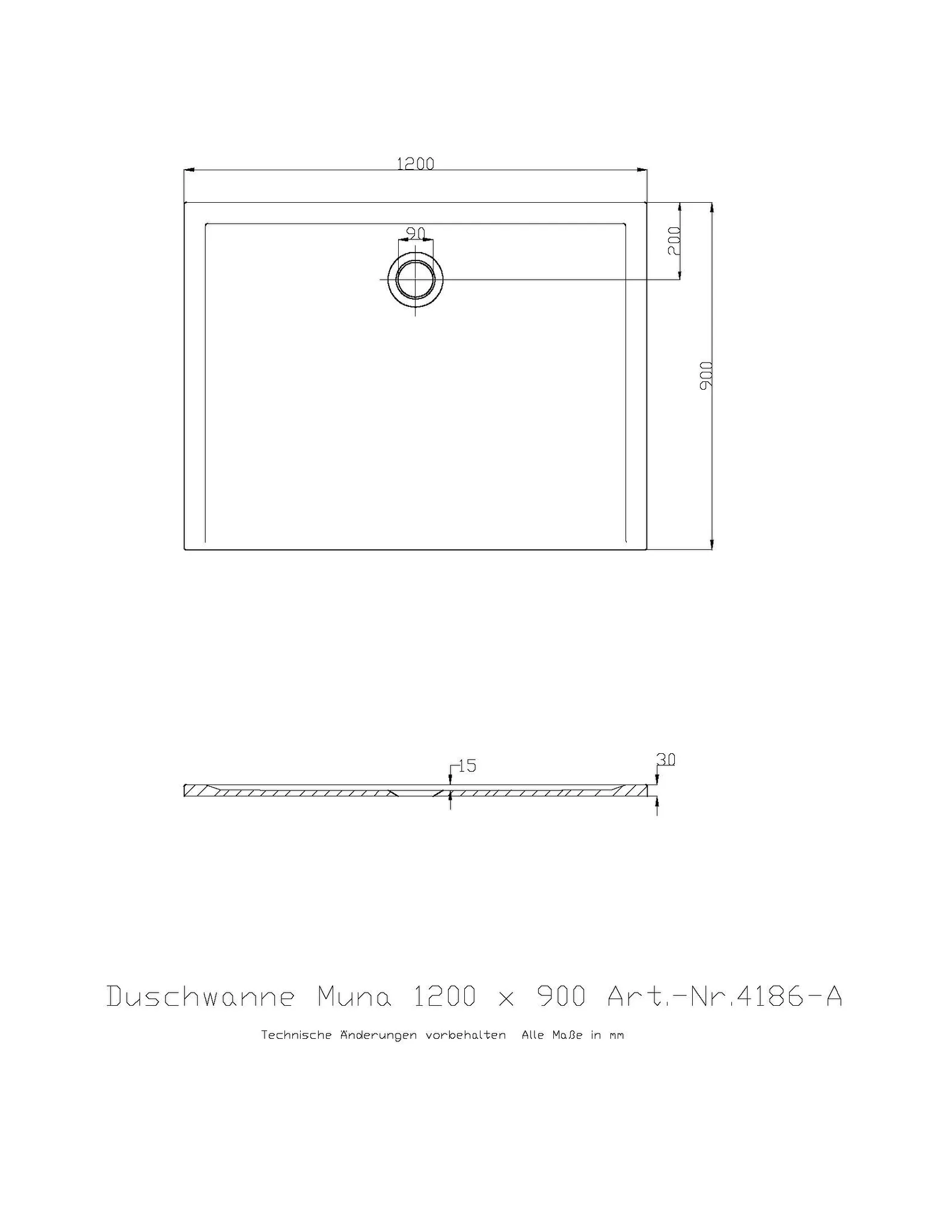 Duschwanne „Muna“ Rechteck 120 × 90 cm in Telegrau