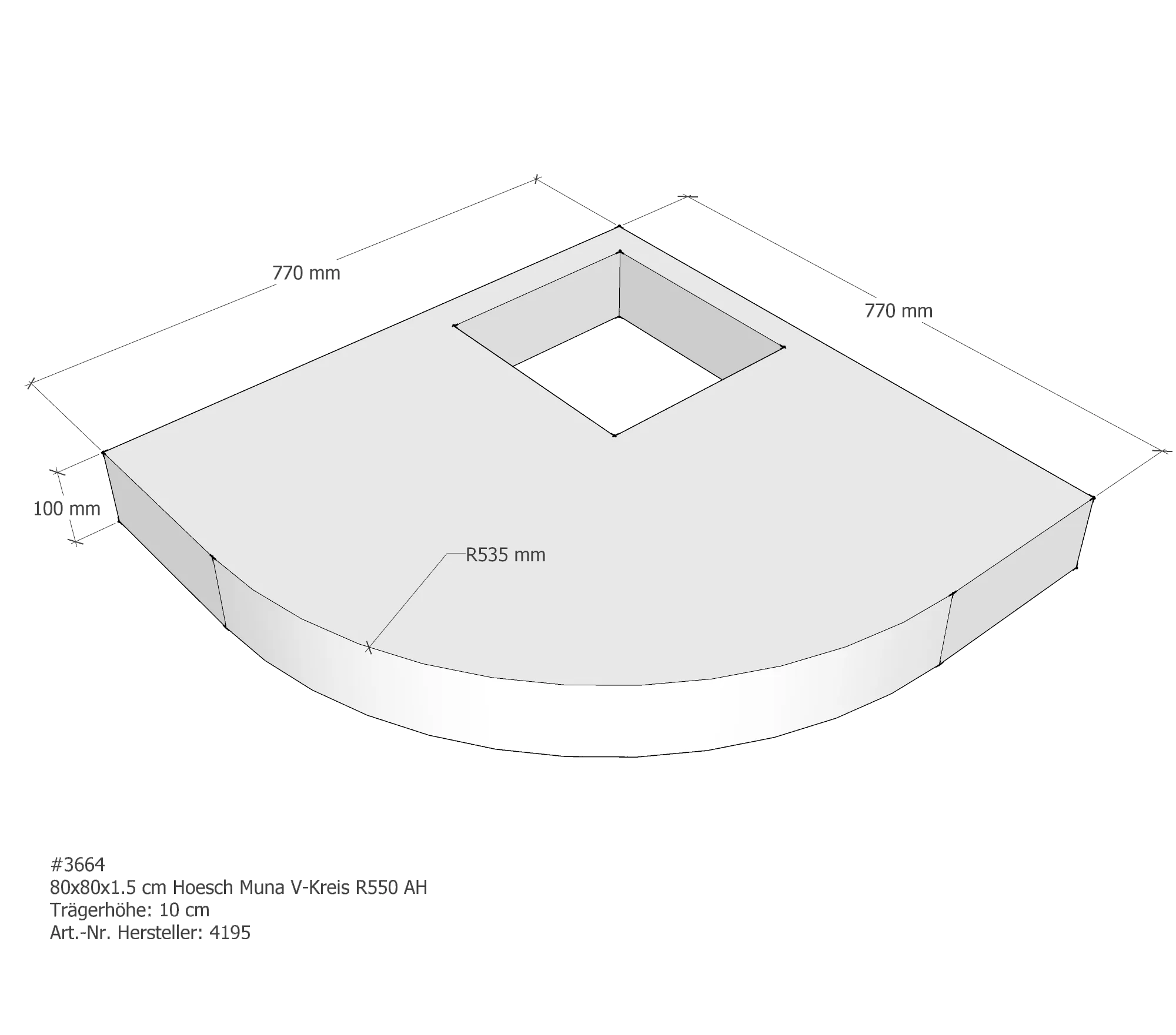 Duschwannenträger für Hoesch Muna 80 × 80 × 1,5 cm