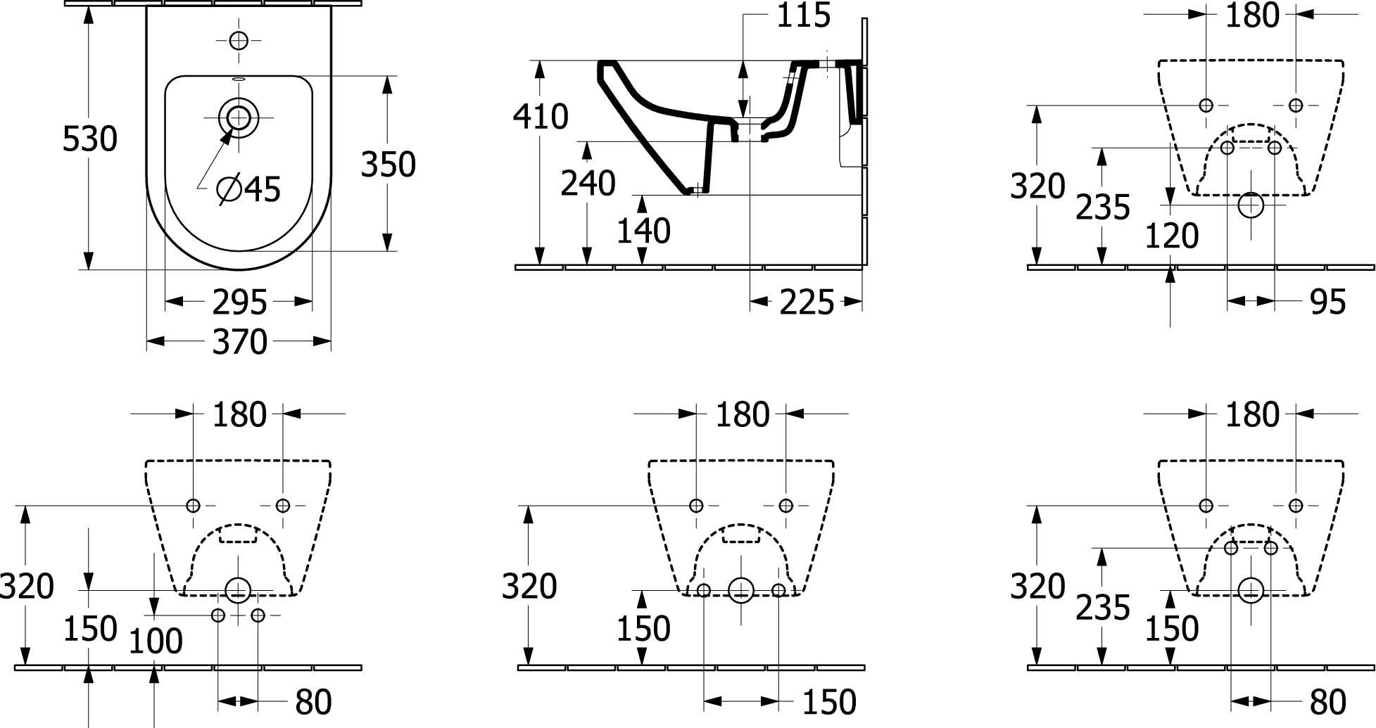 Villeroy & Boch Bidet Architectura 748700 - Rund, Weiß Alpin, 370x530 mm, Höhe 270 mm, Wandmontage