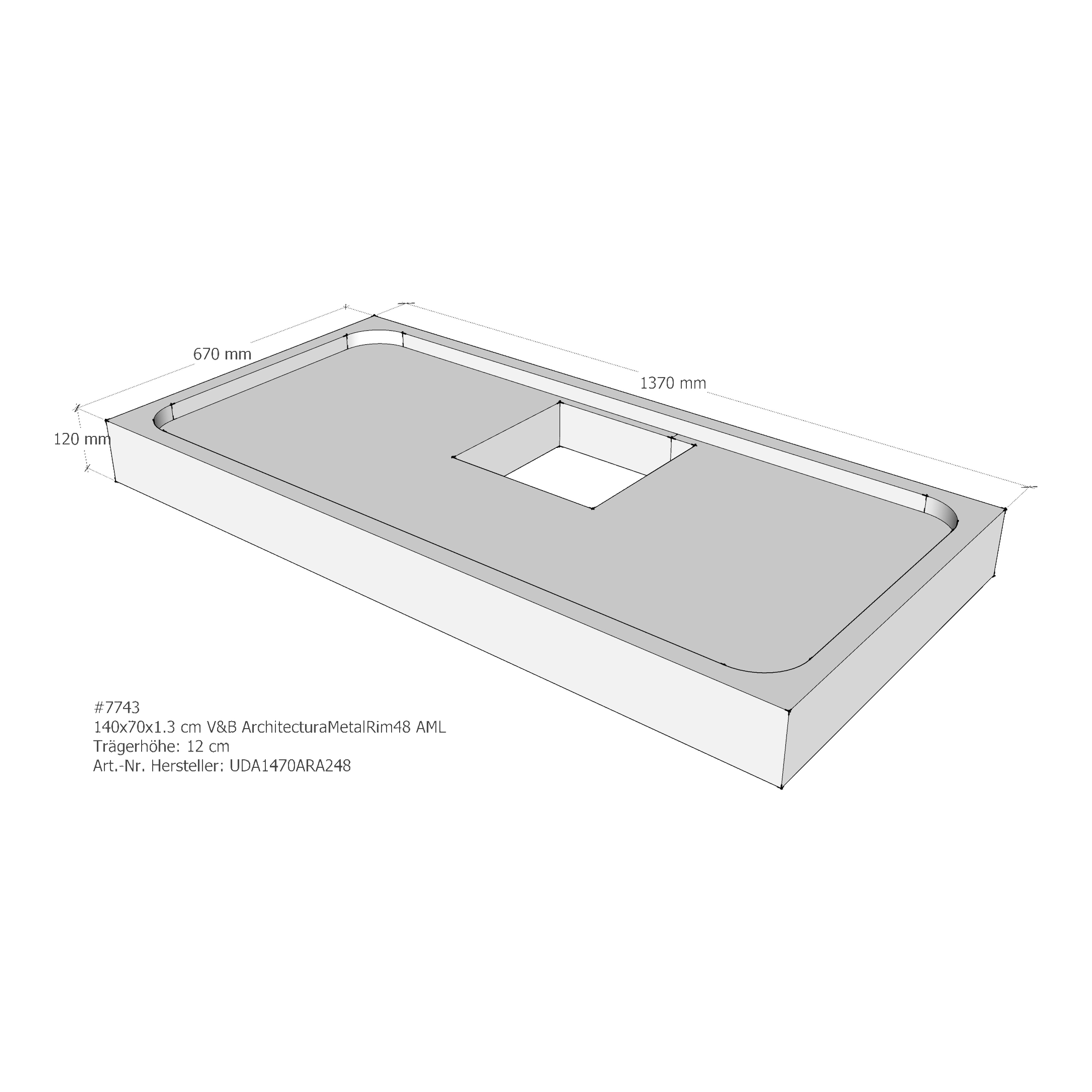 Duschwannenträger für Villeroy & Boch ArchitecturaMetalRim48 140 × 70 × 1,3 cm