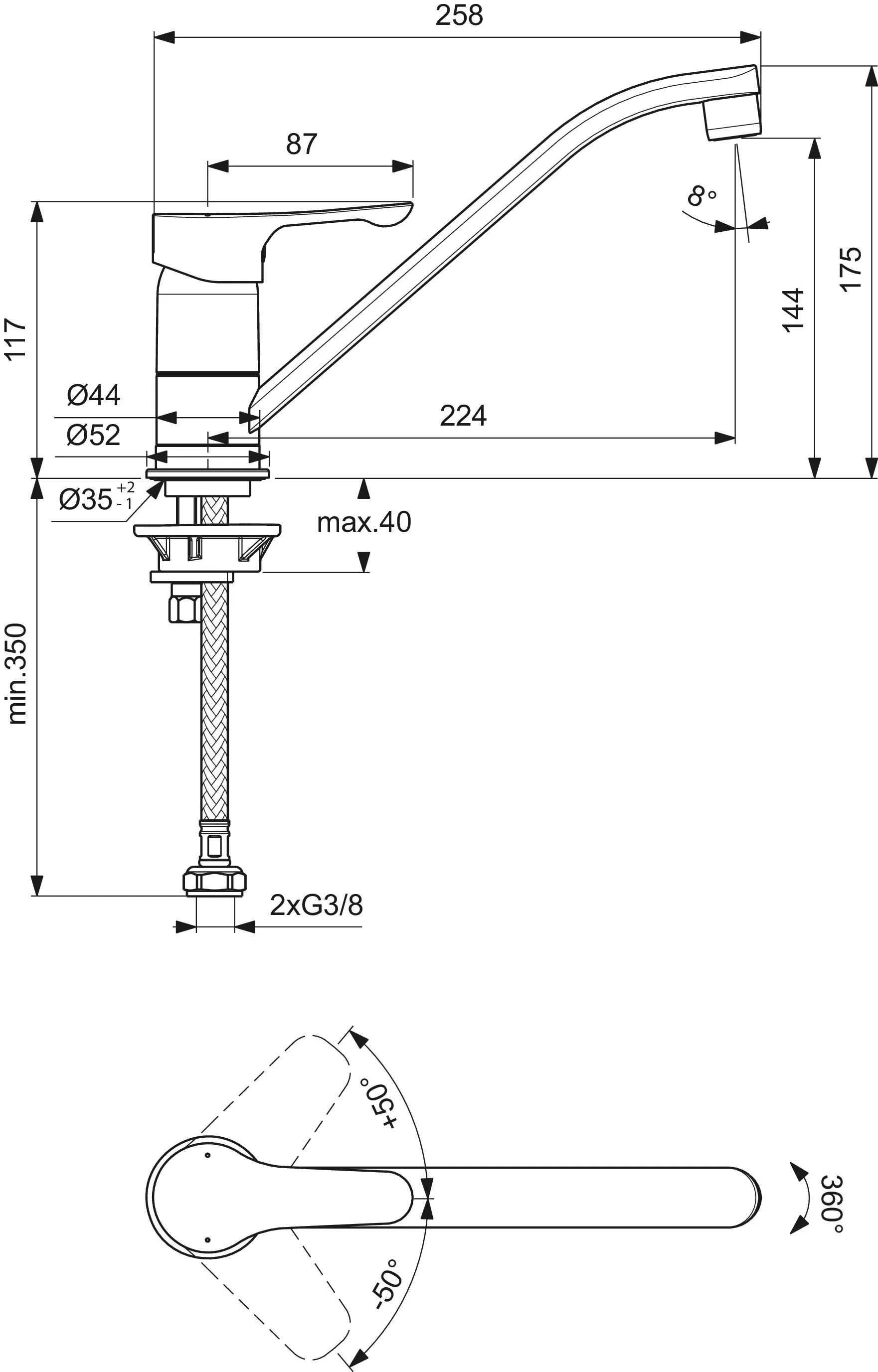 Küchenarmatur Alpha, Ausladung 224mm, Chrom Küchenarmatur Alpha, Ausladung 224mm, Chrom