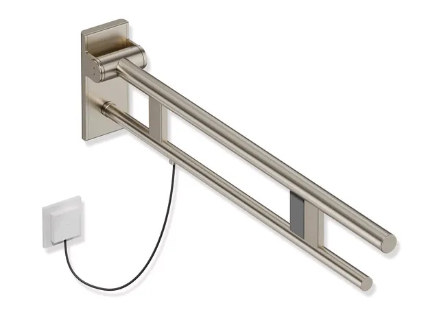 Stützklappgriff Duo, Design A des Systems 900, Edelstahl, PVD, Ausladung 850 mm, mit Spülauslösung (E-Ausführung), Ausführung rechts, in Farbe CK (messing glänzend) Stützklappgriff Duo, Design A des Systems 900, Edelstahl, PVD, Ausladung 850 mm, mit Spülauslösung (E-Ausführung), Ausführung rechts, in Farbe CK (messing glänzend)
