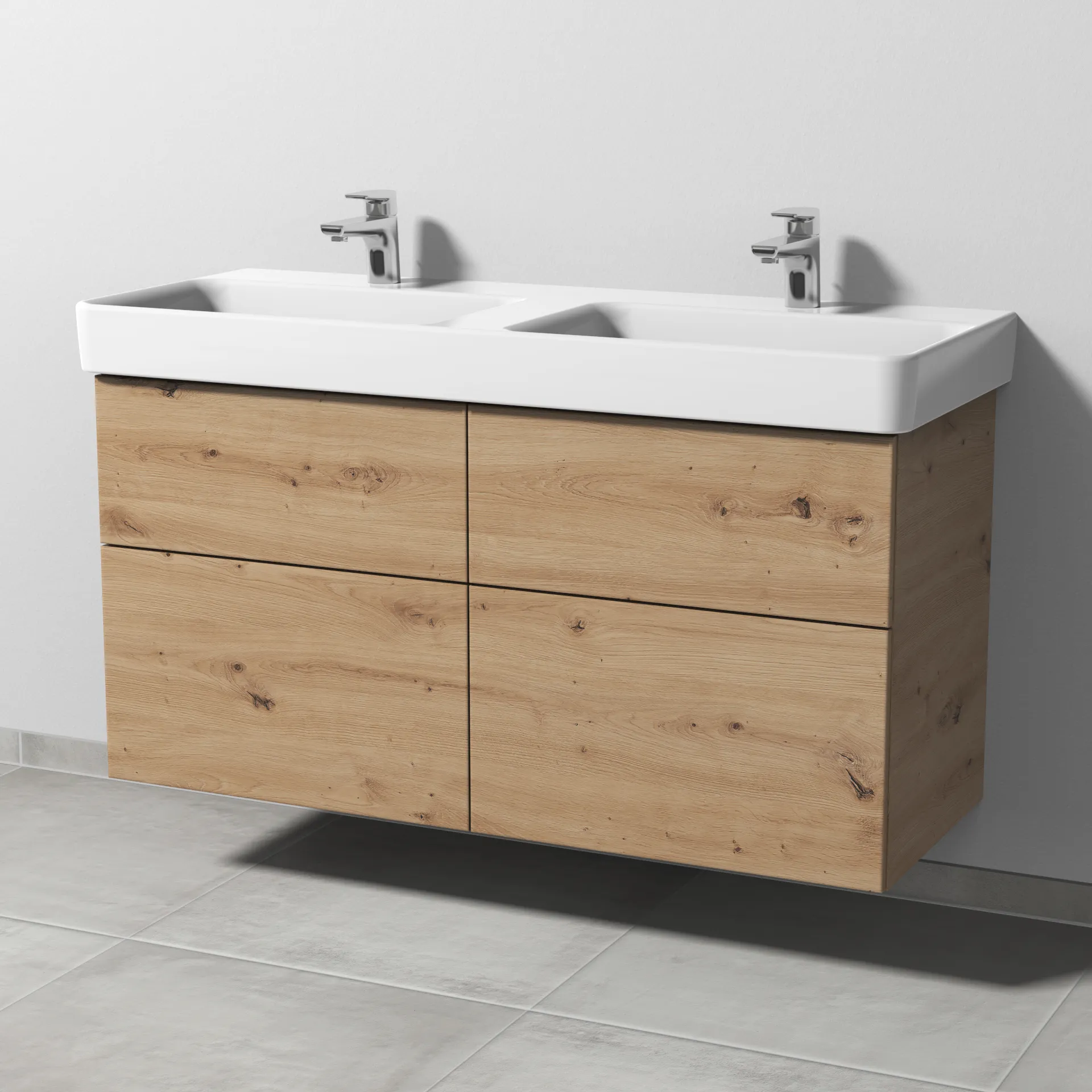 Sanipa Waschtischunterschrank „3way“ passend zu Keramik-Waschtische Pro S von Laufen 1150 × 593 × 437 mm in Eiche Natural-Touch, Becken links und