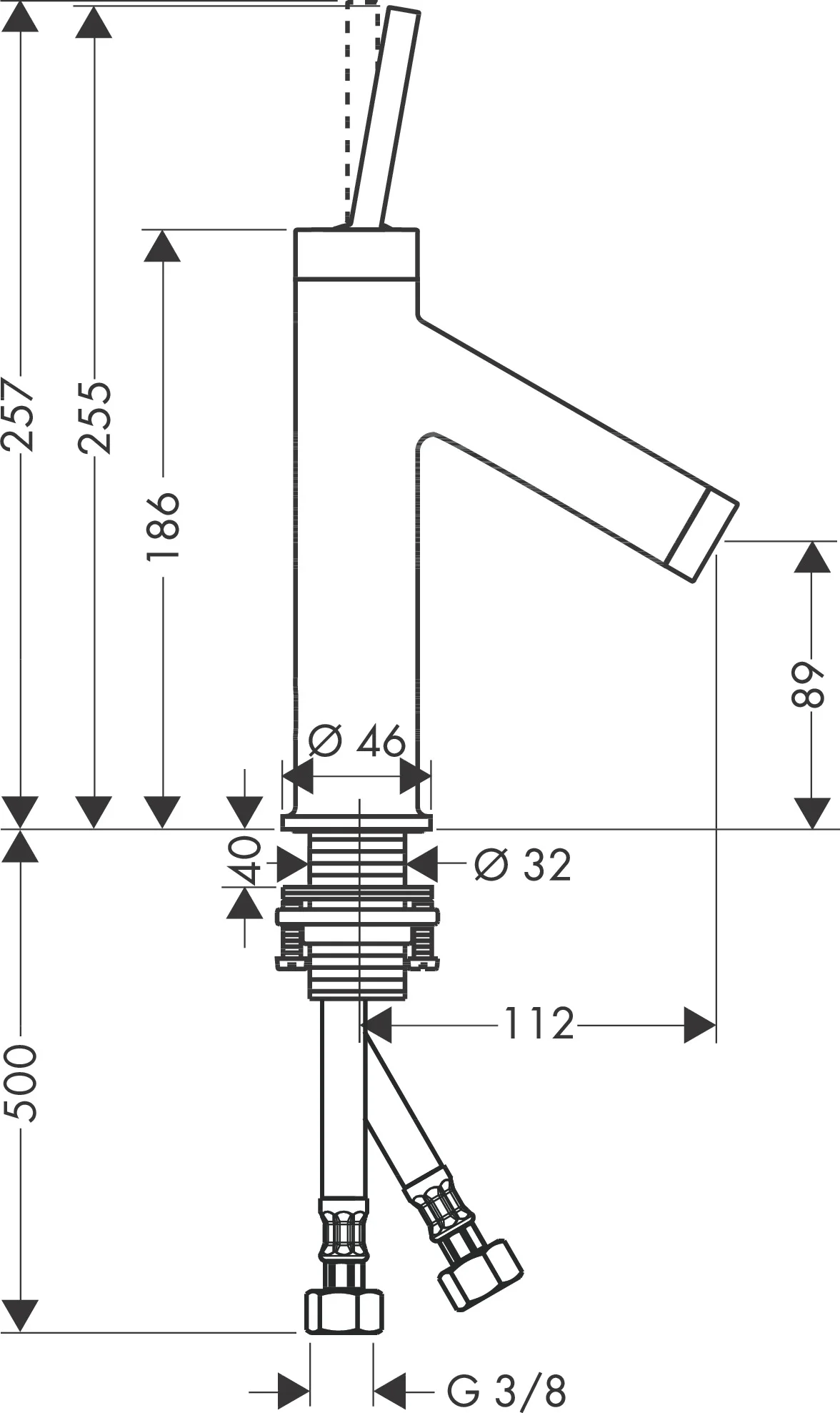 Hansgrohe AXOR Starck Einhebel-Waschtischmischer Chrom, Ausladung 112 mm, Auslaufhöhe 89 mm, ComfortZone 90, Pingriff, Normalstrahl, max. Durchfluss 5 l/min
