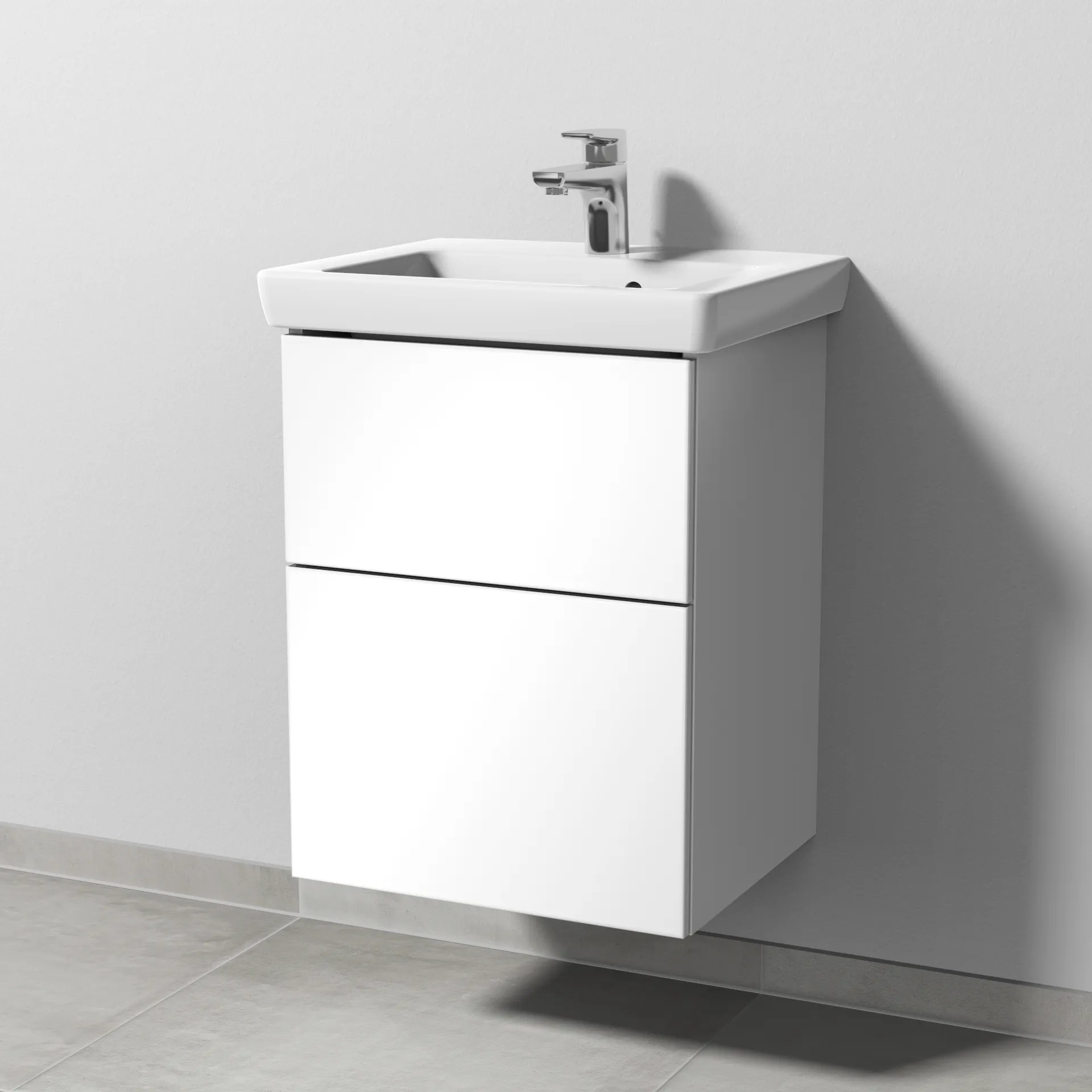 Sanipa Waschtischunterschrank „3way“ passend zu Keramik-Waschtische Subway 2.0 von Villeroy & Boch 450 × 593 × 387 mm in Weiß (glanz), Becken mittig