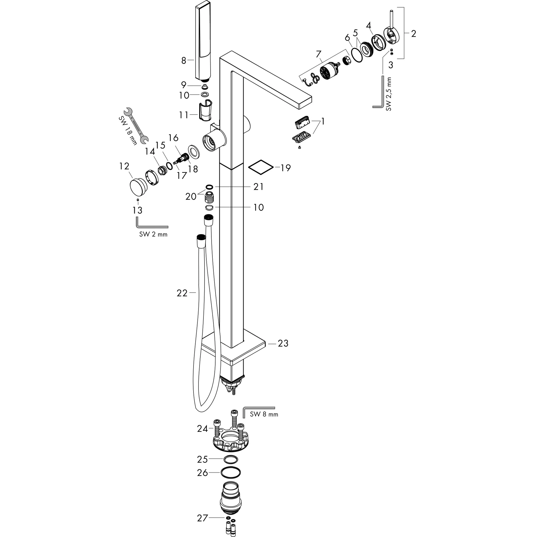 Hansgrohe Tecturis E Einhebel-Wannenmischer bodenstehend BBR Brushed Bronze, Keramikmischsystem, max. Durchfluss 23,5 l/min, Druckumsteller Select mit automatischer Rückstellung