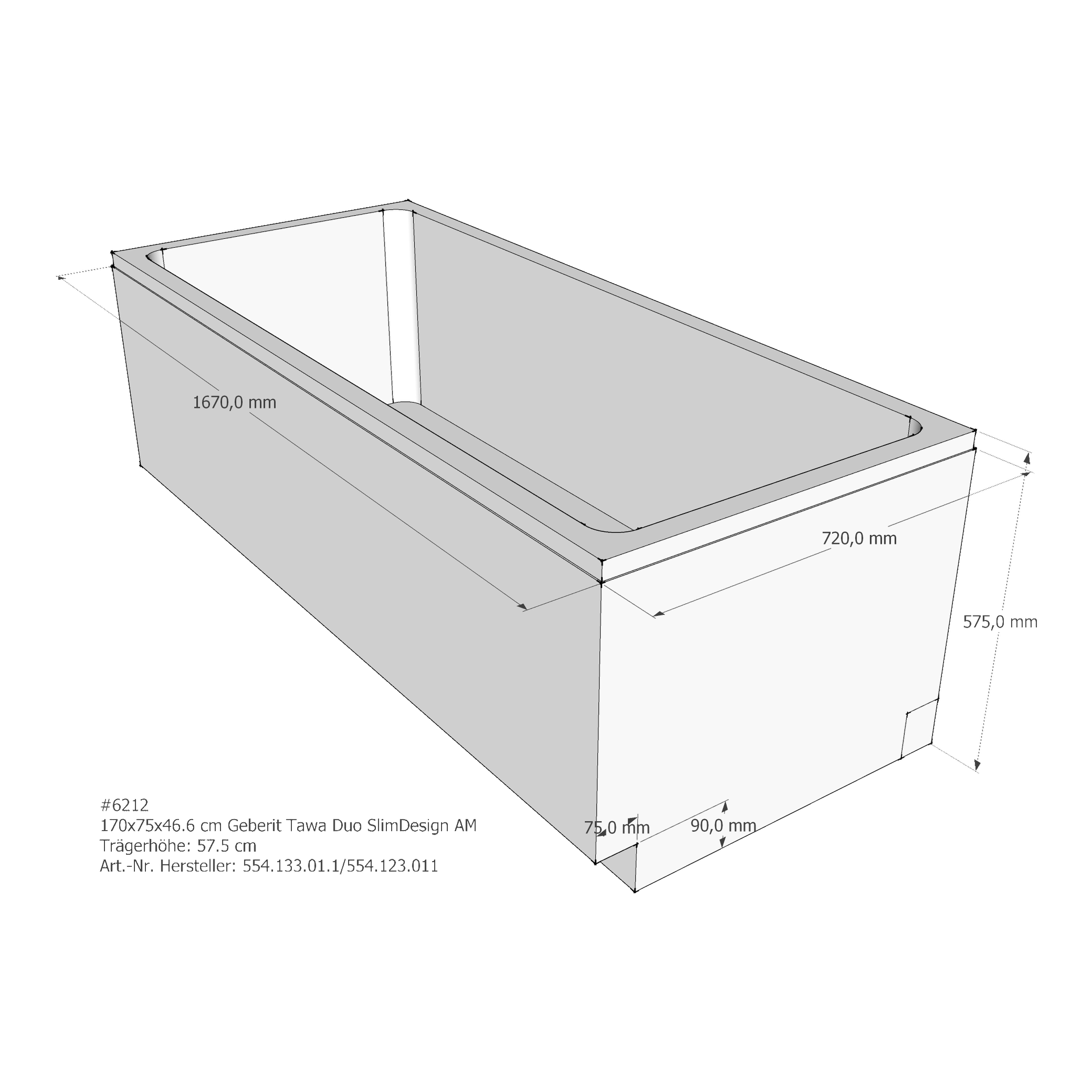 Badewannenträger für Keramag Tawa Duo Slim Design 170 × 75 × 46,6 cm