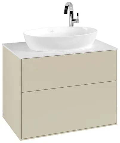 Villeroy & Boch Waschtischunterschrank „Finion“ für Schrankwaschtisch 800 × 603 × 501 mm Silk Grey Matt Lacquer, für Becken mittig, mit Hahnlochbohrung