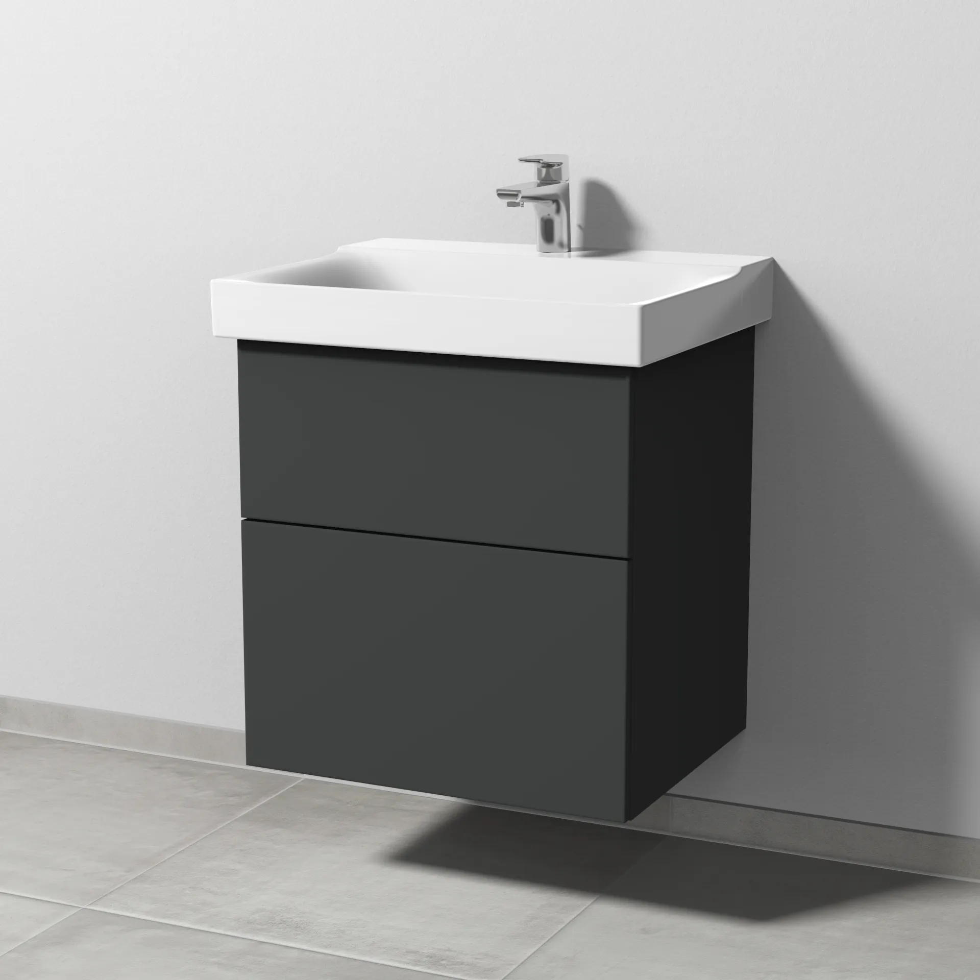 Sanipa Waschtischunterschrank „3way“ 550 × 593 × 452 mm in Graphit (matt), Becken mittig Sanipa Waschtischunterschrank „3way“ 550 × 593 × 452 mm in Graphit (matt), Becken mittig
