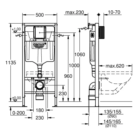 WC-Element Rapid SL 38848, 1,13 m Bauhöhe, für Vorwand- oder Ständerwandmontage, ohne Wandwinkel und Revisionsschacht für kleine Abdeckplatten WC-Element Rapid SL 38848, 1,13 m Bauhöhe, für Vorwand- oder Ständerwandmontage, ohne Wandwinkel und Revisionsschacht für kleine Abdeckplatten
