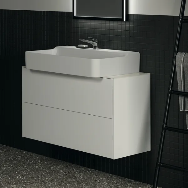 Waschtischplatte Conca, aus Keramik, 1002x373x6mm, Marmor Noir Desir