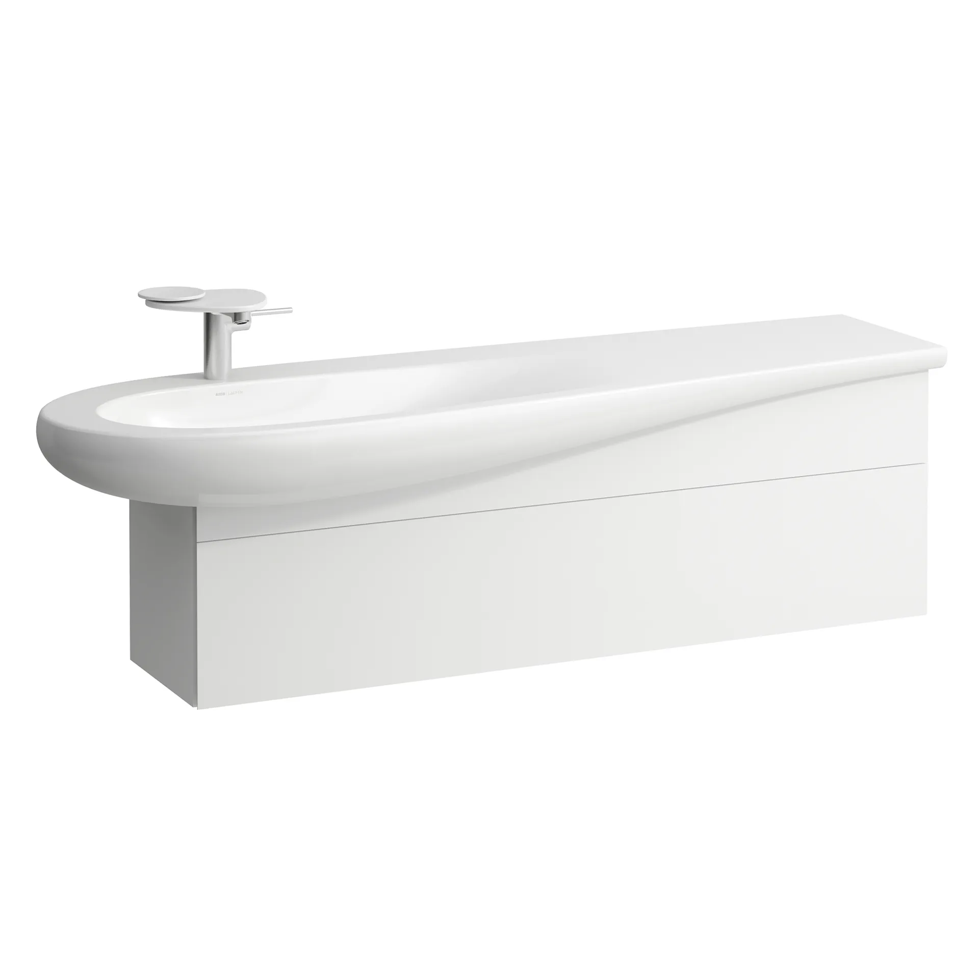 Waschtischunterbau, ILBAGNOALESSI, 321x1350x442, 1 Schublade, integrierte, versteckte Griffe seitlich, Vollauszug, Soft-Close, Siphonausschnitt rechts, passend zu Waschtisch H814971, Weiß matt