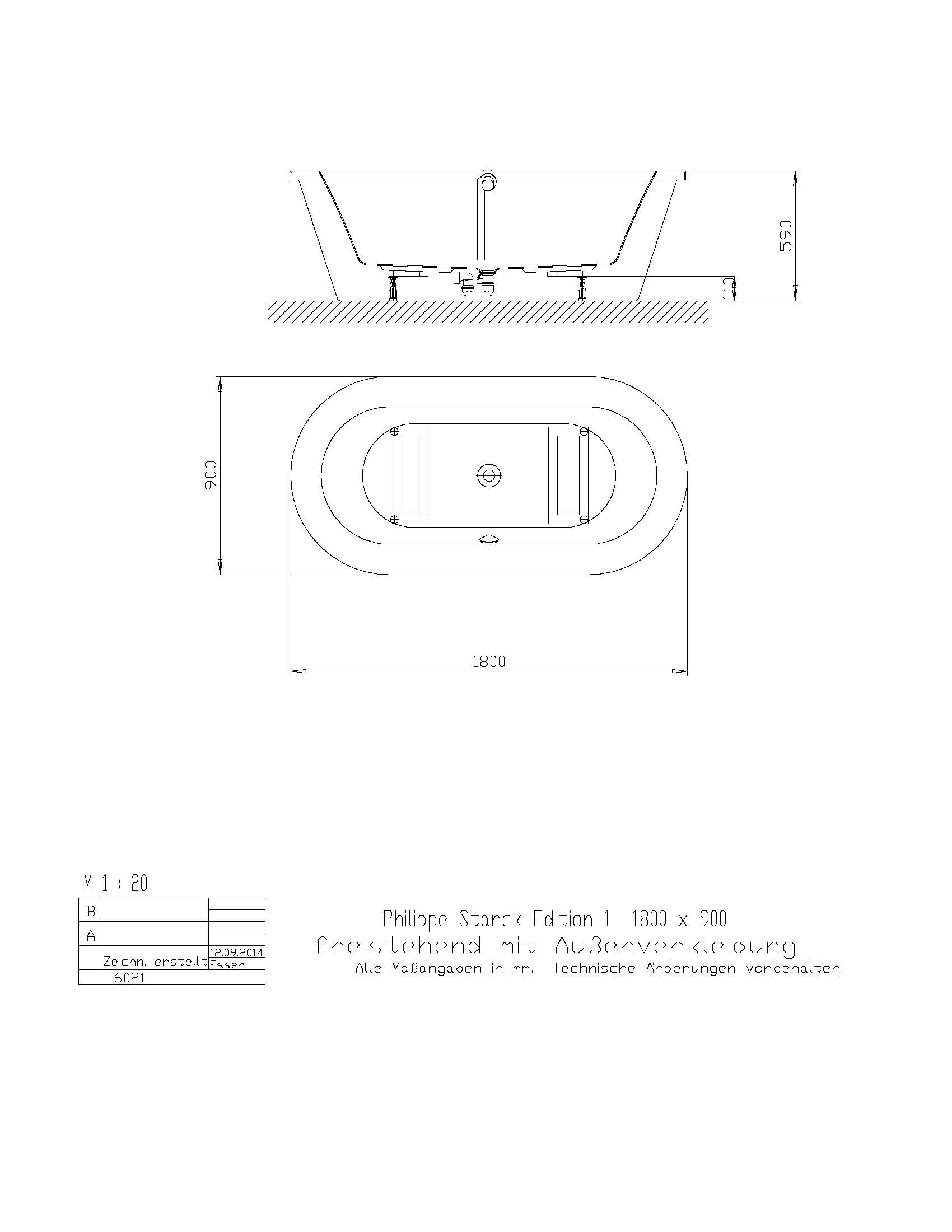 Hoesch Badewanne „Starck 1“ freistehend oval 180 × 90 cm 