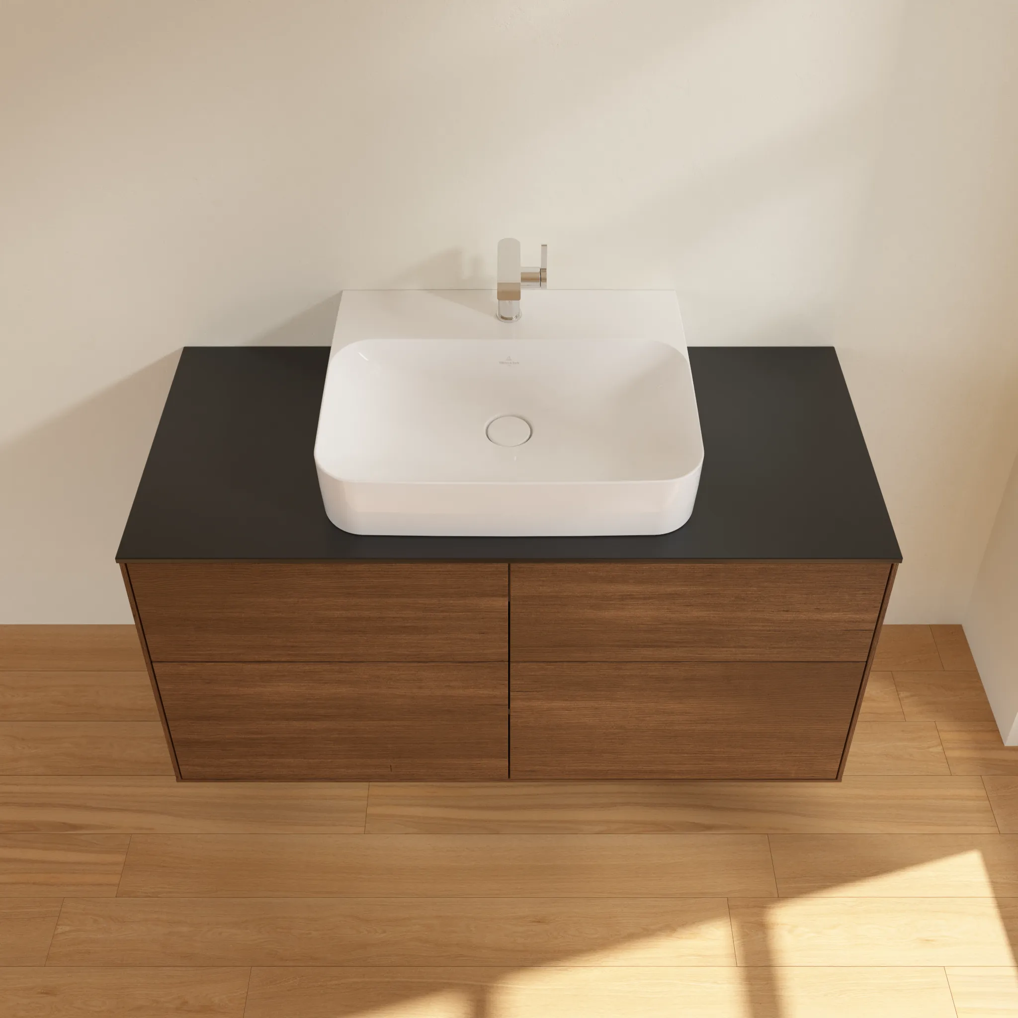 Villeroy & Boch Waschtischunterschrank „Finion“ für Schrankwaschtisch 1200 × 603 × 501 mm Walnut Veneer, für Becken mittig