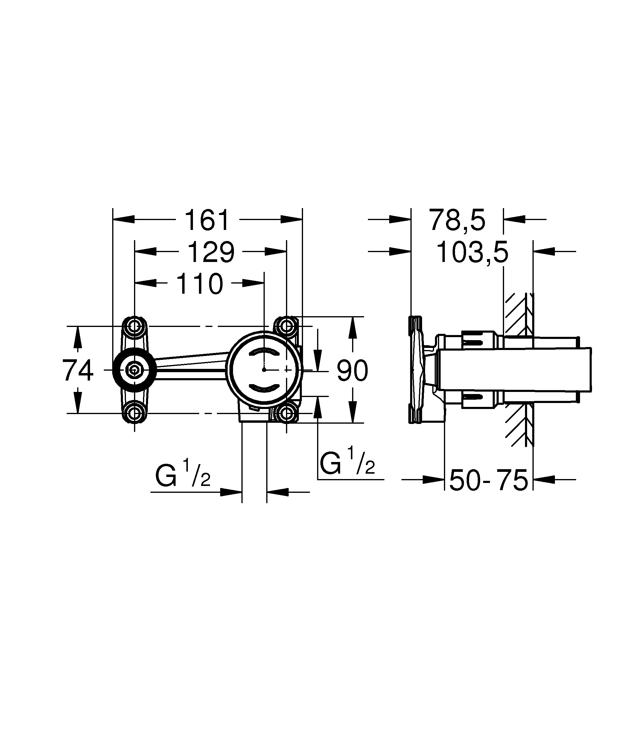 Joystick Unterputz-Einbaukörper 23429, DN 15, für 2-Loch-Waschtischbatterien, Wandeinbau