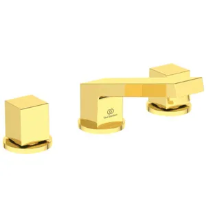 Ideal Standard 3-Loch-Waschtischarmatur Extra Ausladung 140mm mit Ablaufgarnitur Brushed Gold
