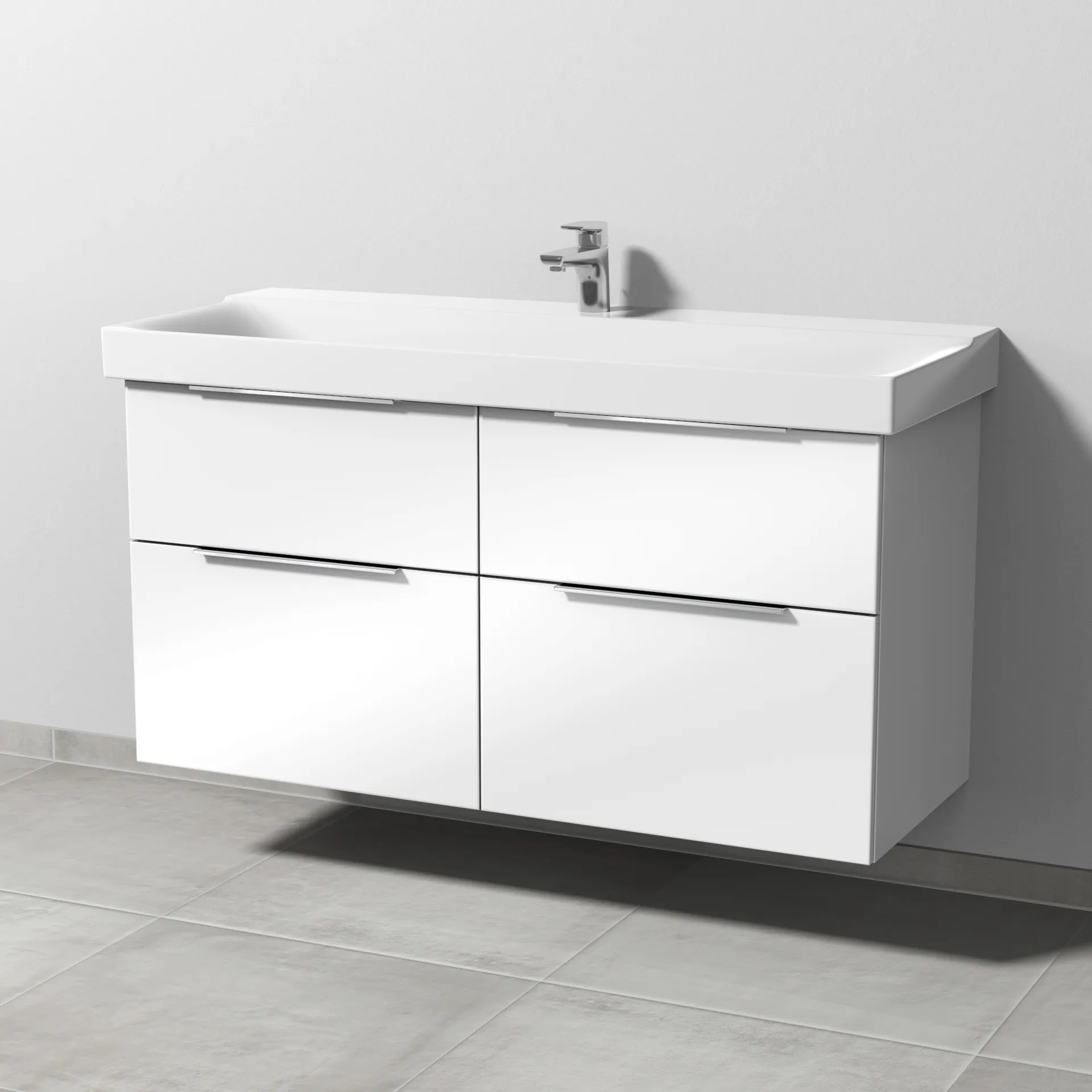 Sanipa Waschtischunterschrank „3way“ passend zu Keramik-Waschtische Xeno2 von Geberit 1150 × 593 × 452 mm in Weiß (glanz), Becken mittig