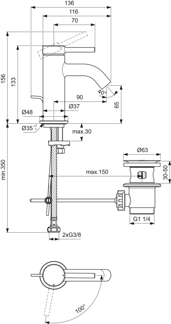 Waschtischarmatur Ceraline Nuovo H65 Ausladung 90mm mit Ablaufgarnitur BlueStart Chrom Waschtischarmatur Ceraline Nuovo H65 Ausladung 90mm mit Ablaufgarnitur BlueStart Chrom