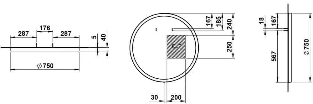 Laufen Spiegel YVA, rund, LED-Beleuchtung, Touchschalter, Dimmer, 750 mm Durchmesser in weiß