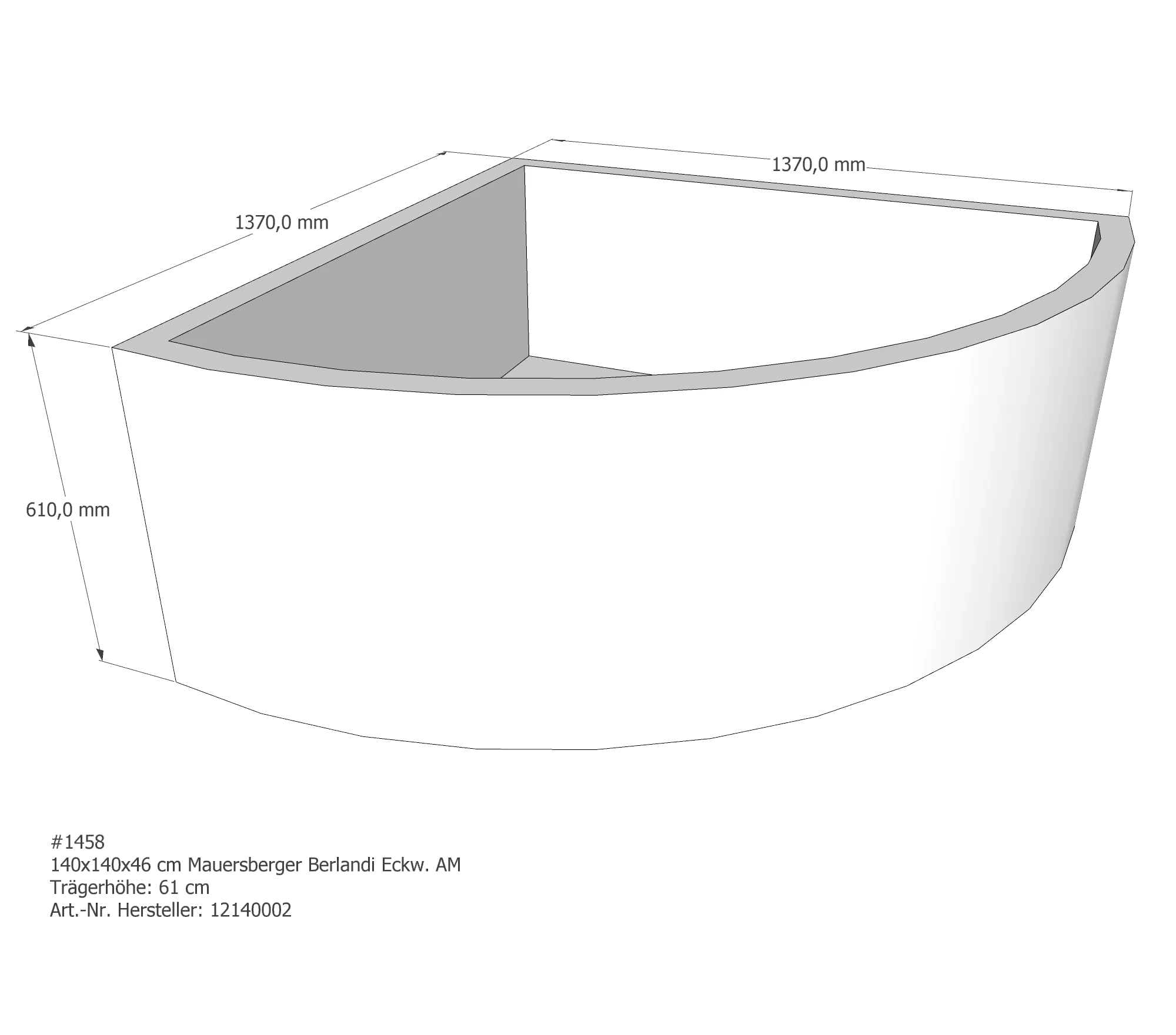 Badewannenträger für Mauersberger Berlandi 140 × 140 × 46 cm