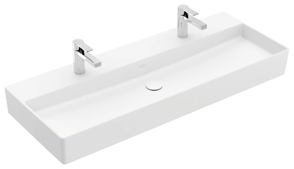 Villeroy & Boch Memento 2.0 Wandwaschbecken Stone White CeramicPlus 1200x470x150mm TitanCeram, matt, 2-Loch, ohne Überlauf