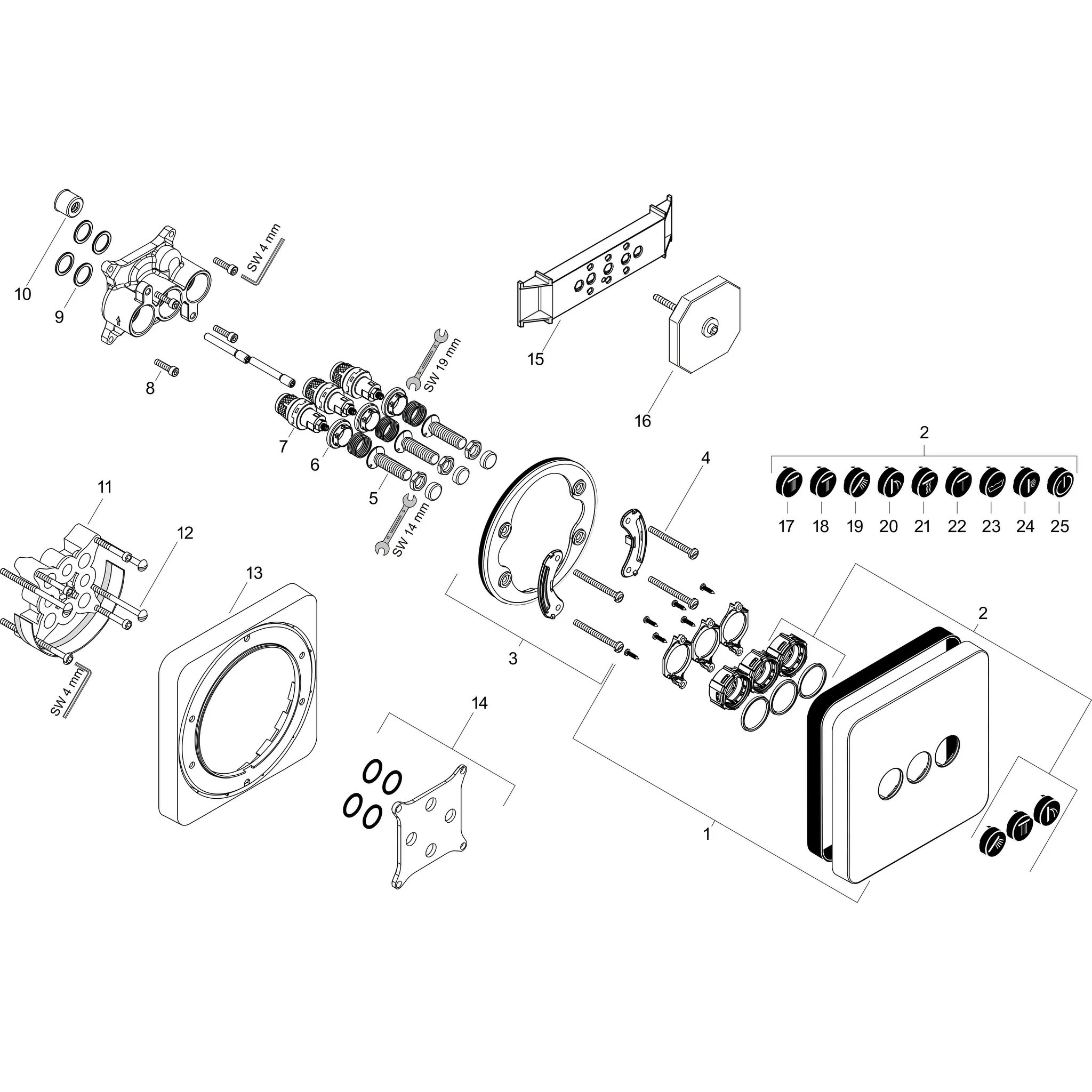 Absperrventil UP Axor ShowerSelect Fertigset 3 Verbraucher chrom Absperrventil UP Axor ShowerSelect Fertigset 3 Verbraucher chrom