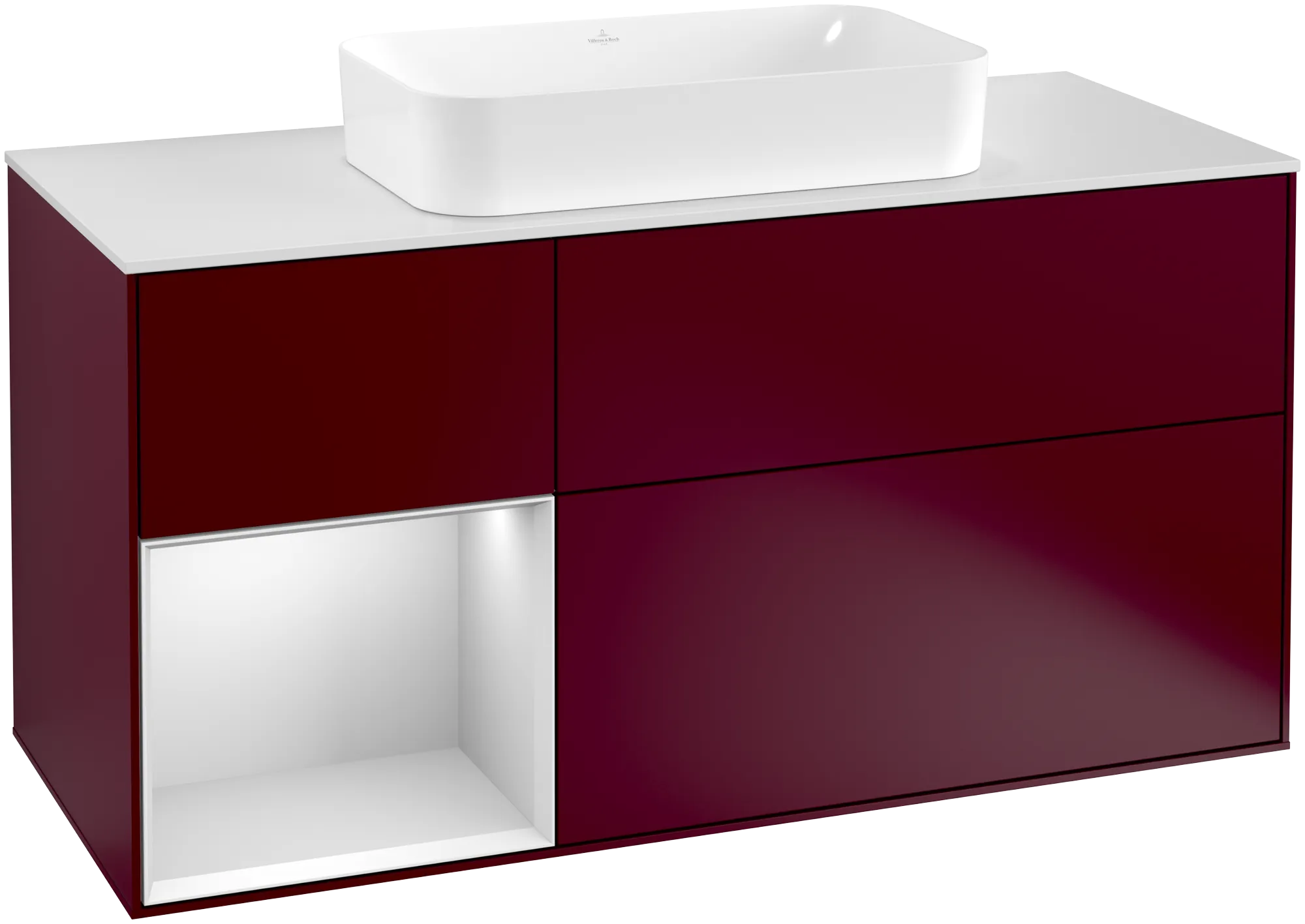 Villeroy & Boch Waschbeckenunterschrank Finion G29, 1200x603x501mm, Eckig, mit Regalelement (beleuchtet), mit Wandbeleuchtung, mit Hahnlochbohrung,