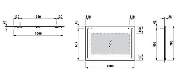 Laufen Spiegel LANI 1000x28x700 mit 2 vertikal integrierten LED-Lichtelementen, Wandhänge, 1200 mm Länge, 30 mm Breite, 700 mm Höhe