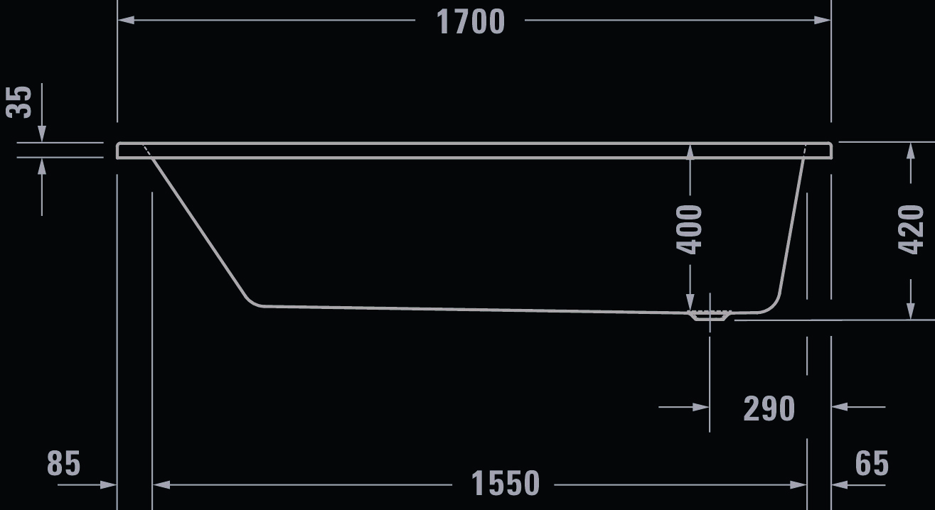 Duravit Badewanne „No.1“ rechteck 1700 × 750 mm, Fußablauf in Weiß Duravit Badewanne „No.1“ rechteck 1700 × 750 mm, Fußablauf in Weiß