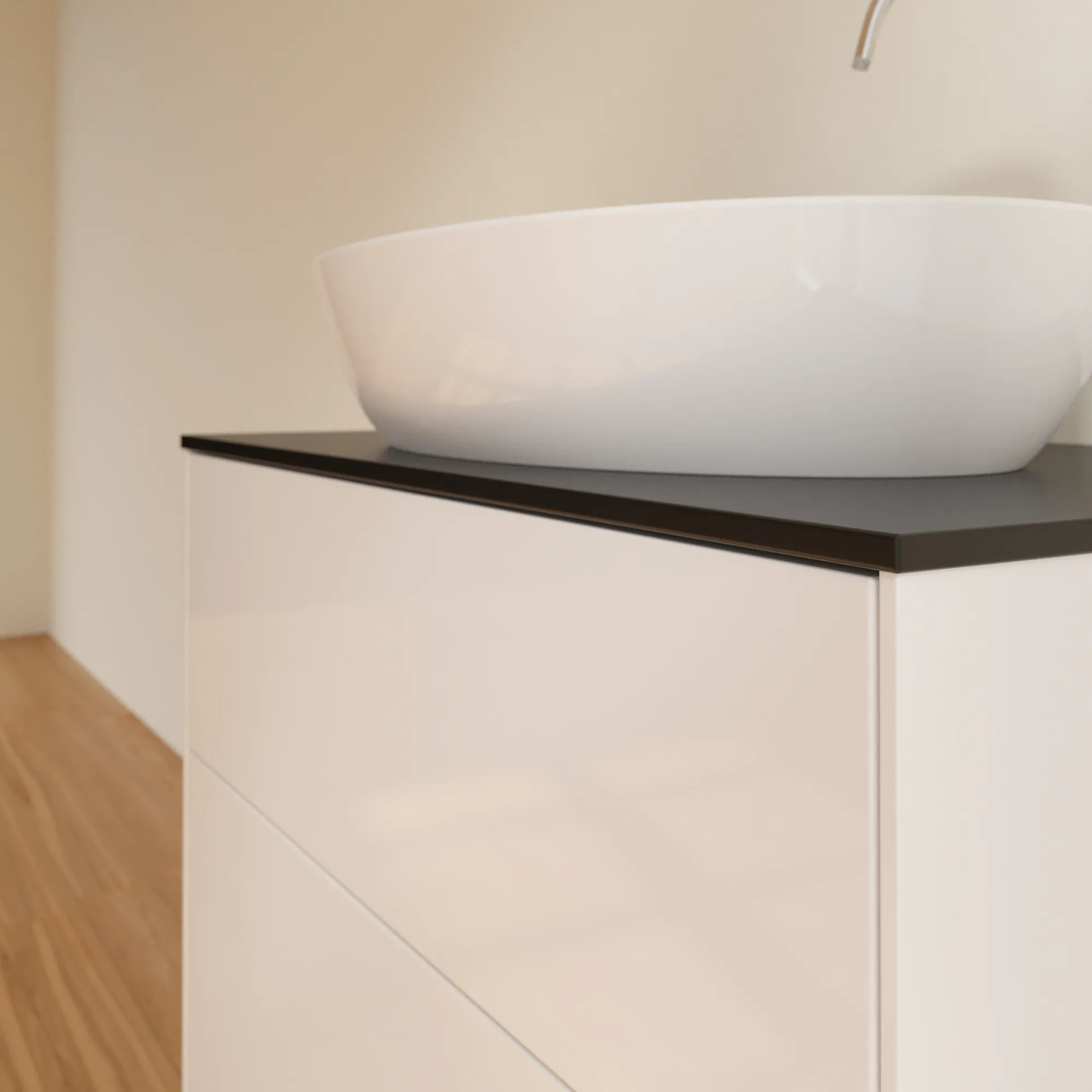 Villeroy & Boch Waschbeckenunterschrank Finion F87, Glossy White Lacquer / Glass Black Matt, 800 x 603 x 501 mm, mit SoftClosing und Push-to-open Funktion Villeroy & Boch Waschbeckenunterschrank Finion F87, Glossy White Lacquer / Glass Black Matt, 800 x 603 x 501 mm, mit SoftClosing und Push-to-open Funktion