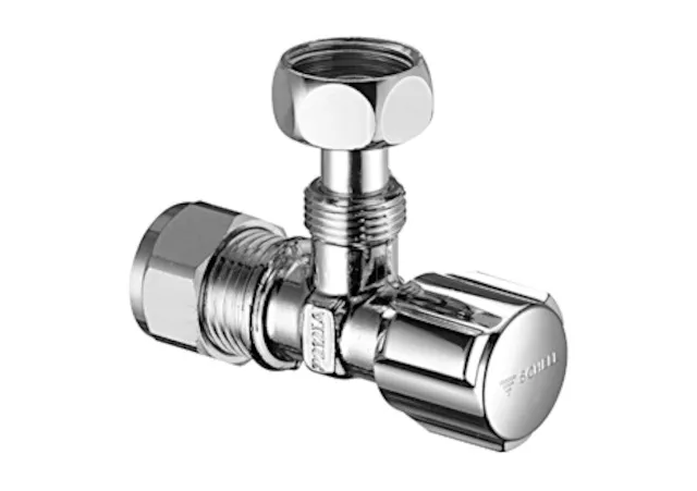 Eckventil mit Regulierfunktion COMFORT, COMFORT-Griff, Messing-Klemmring-Verschraubung Ø 15 (DN 15 G 1/2 AG), Überwurfmutter DN 10 G 3/8 IG, chrom Eckventil mit Regulierfunktion COMFORT, COMFORT-Griff, Messing-Klemmring-Verschraubung Ø 15 (DN 15 G 1/2 AG), Überwurfmutter DN 10 G 3/8 IG, chrom