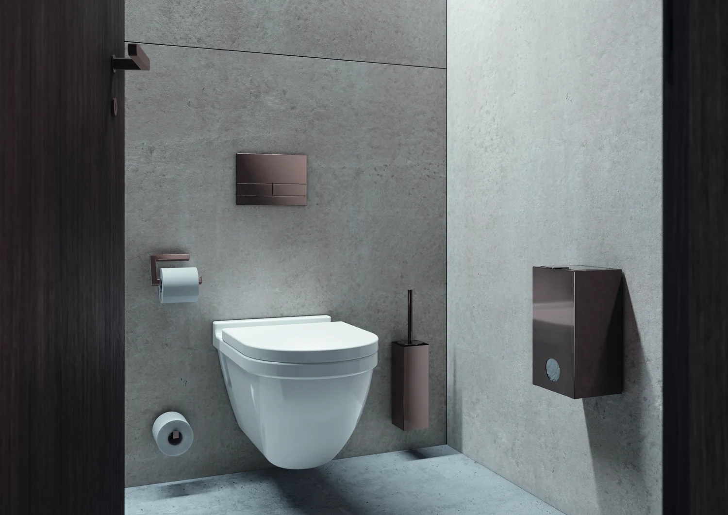 HEWI WC-Bürstengarnitur System 900Q, PVD Kupfer glänzend, 438 mm hoch, Wandmontage