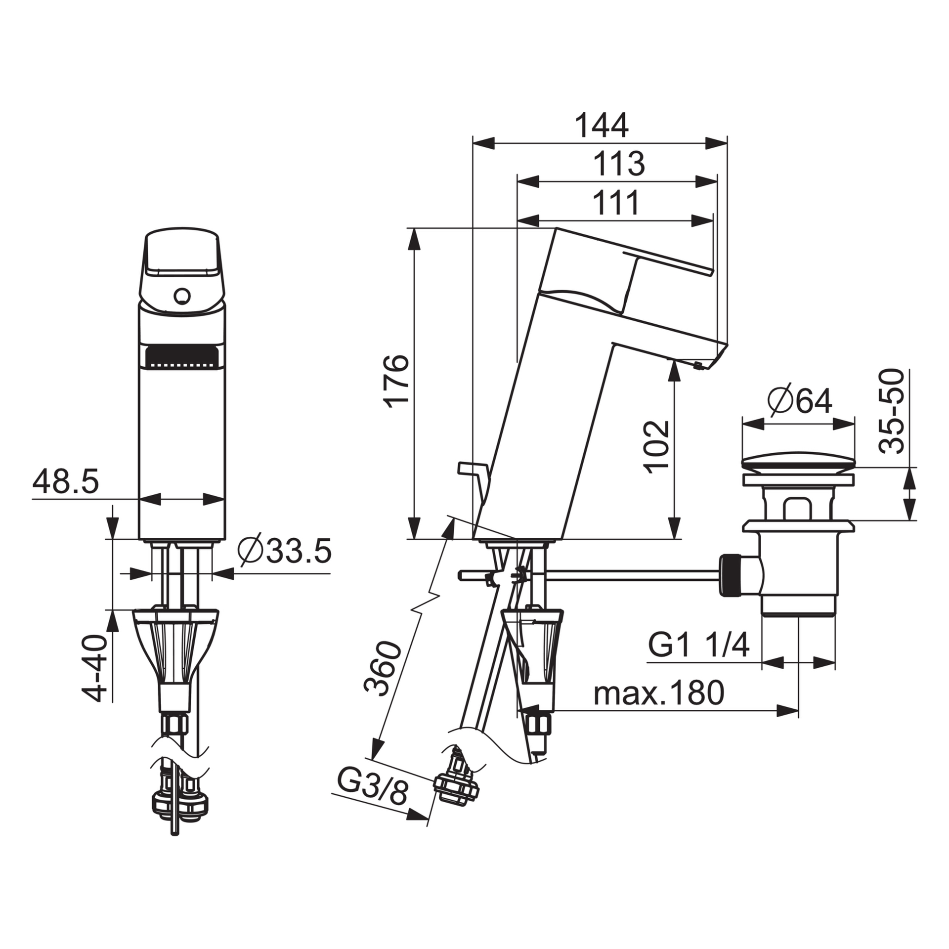HA Einhebelmischer Waschtischbatterie HANSASTELA 5709 Ablaufgarnitur mit Zugstange Ausladung 144mm Chrom