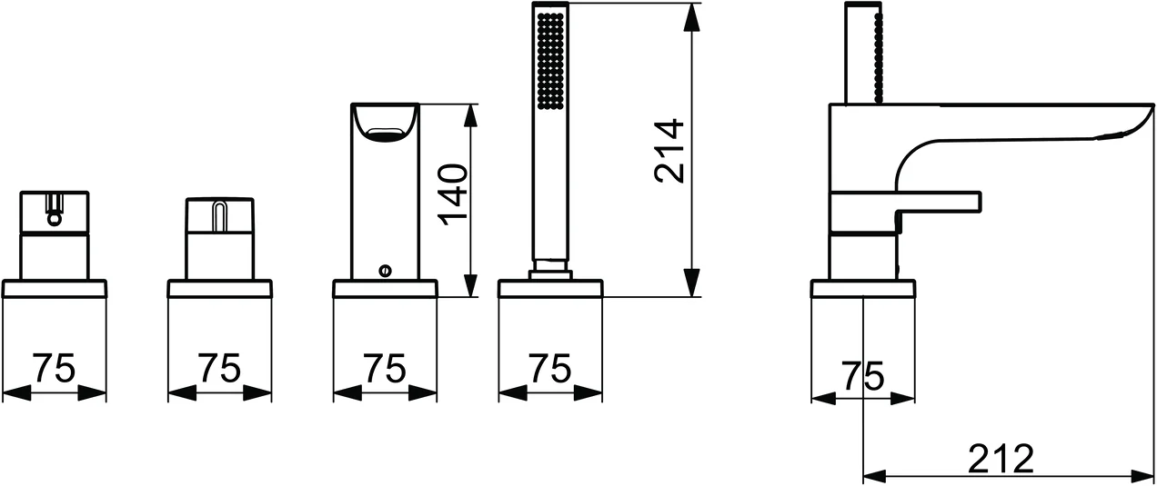 HansaLOFT Wannenarmatur HansaLOFT 5775 Einhebelmischer Fertigmontageset für Wanne/Brause 75x75 mm Chrom