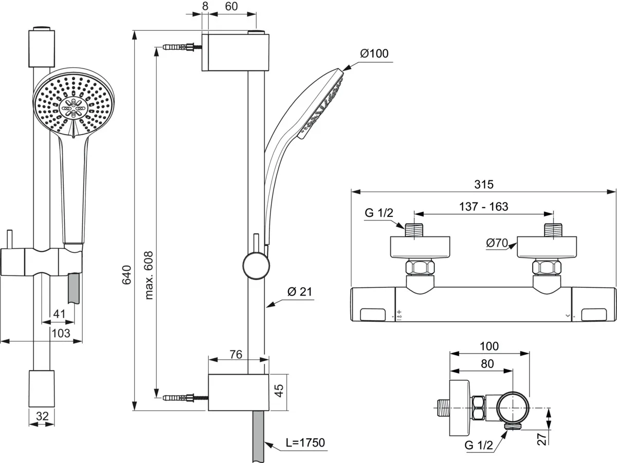 Gleitstangekombination „CerathermT25N“, Befestigung verdeckt Gleitstangekombination „CerathermT25N“, Befestigung verdeckt