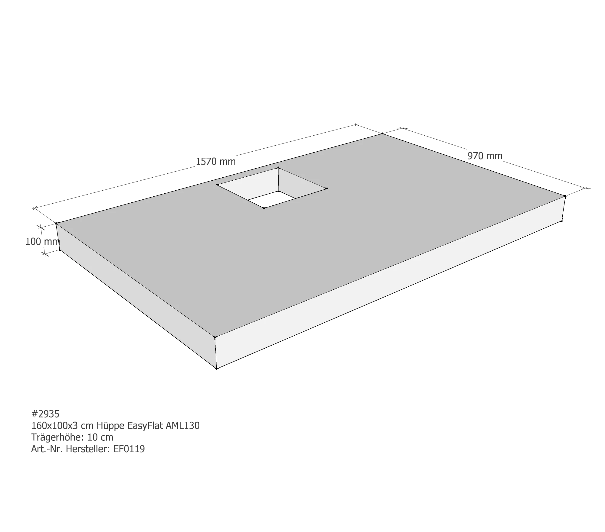 Duschwannenträger passend für Hüppe EasyFlat 160 × 100 × 3 cm