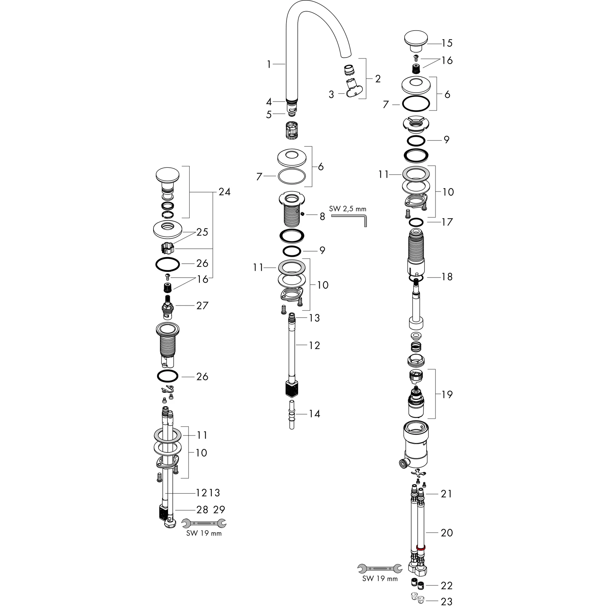 Hansgrohe AXOR One 3-Loch Waschtischarmatur Select 170 mit Push-Open Ablaufgarnitur, Chrom Hansgrohe AXOR One 3-Loch Waschtischarmatur Select 170 mit Push-Open Ablaufgarnitur, Chrom