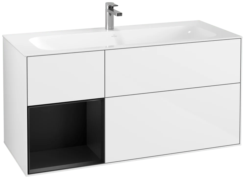 Villeroy & Boch Finion Waschbeckenunterschrank G06, 1196x591x498mm, Glossy White Lacquer / Black Matt Lacquer Villeroy & Boch Finion Waschbeckenunterschrank G06, 1196x591x498mm, Glossy White Lacquer / Black Matt Lacquer