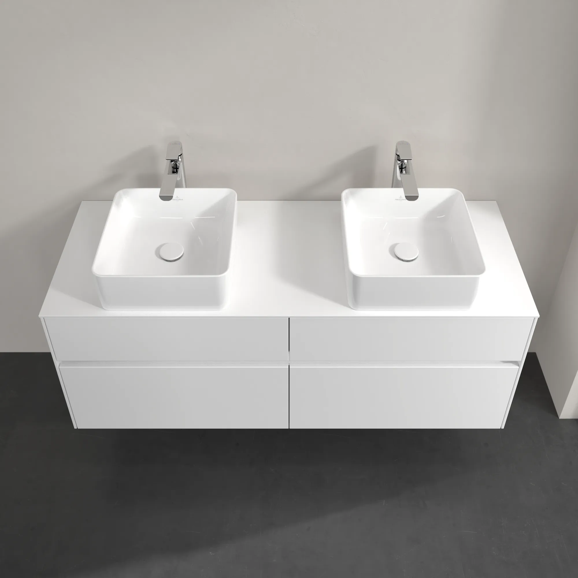 Villeroy & Boch Waschtischunterschrank „Collaro“ 1400 × 548 × 500 mm Glossy White, ohne Beleuchtung, für links und rechts