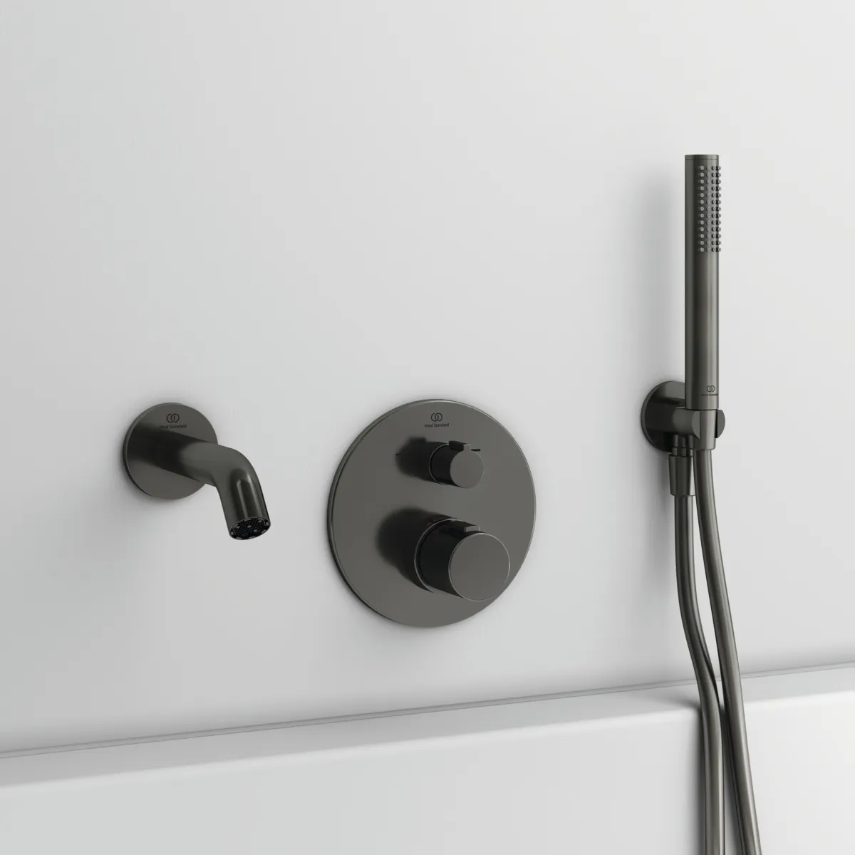 Badethermostat Unterputz Ceratherm T100, Bausatz 2, Rosette Durchmesser: 163mm, Brushed Gold Badethermostat Unterputz Ceratherm T100, Bausatz 2, Rosette Durchmesser: 163mm, Brushed Gold