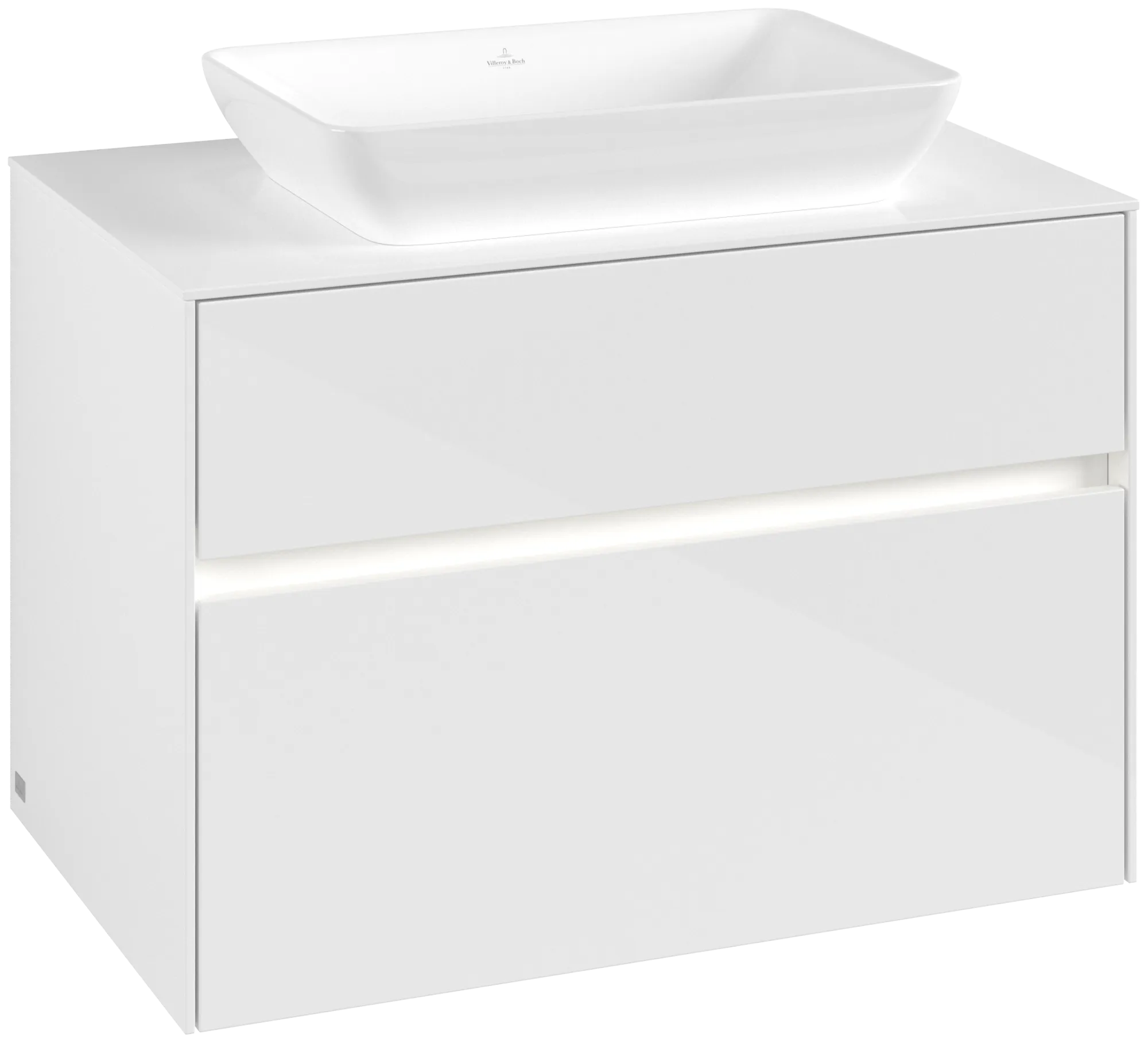 Villeroy & Boch Waschtischunterschrank „Collaro“ 800 × 548 × 500 mm Glossy White, mit Beleuchtung, für Becken mittig