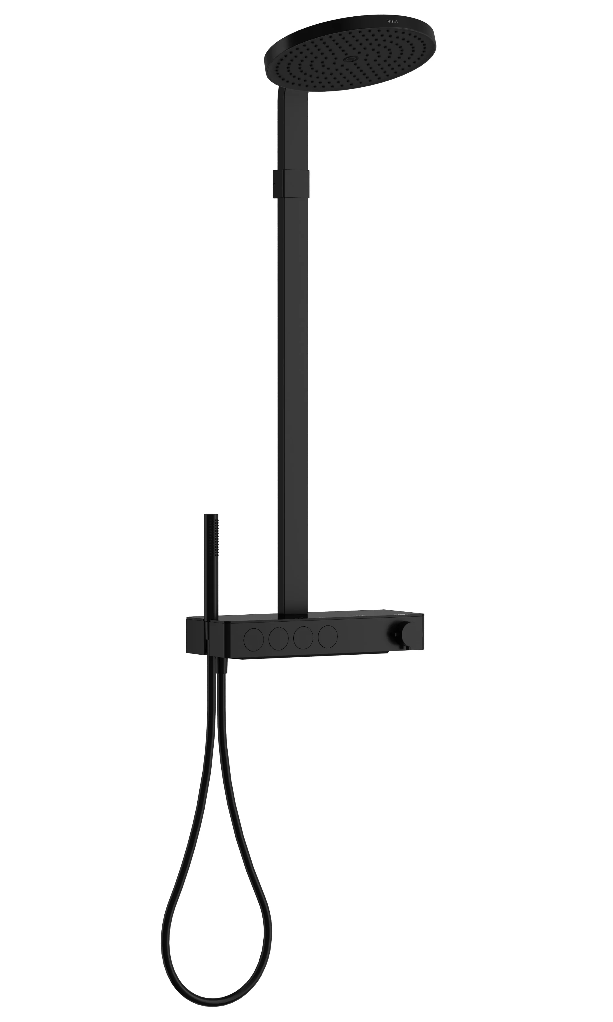 Prime Round Thermostat-Duschsystem mit Kopf-, Handbrause und Wanneneinlauf Wandmontage Schwarz Matt Prime Round Thermostat-Duschsystem mit Kopf-, Handbrause und Wanneneinlauf Wandmontage Schwarz Matt